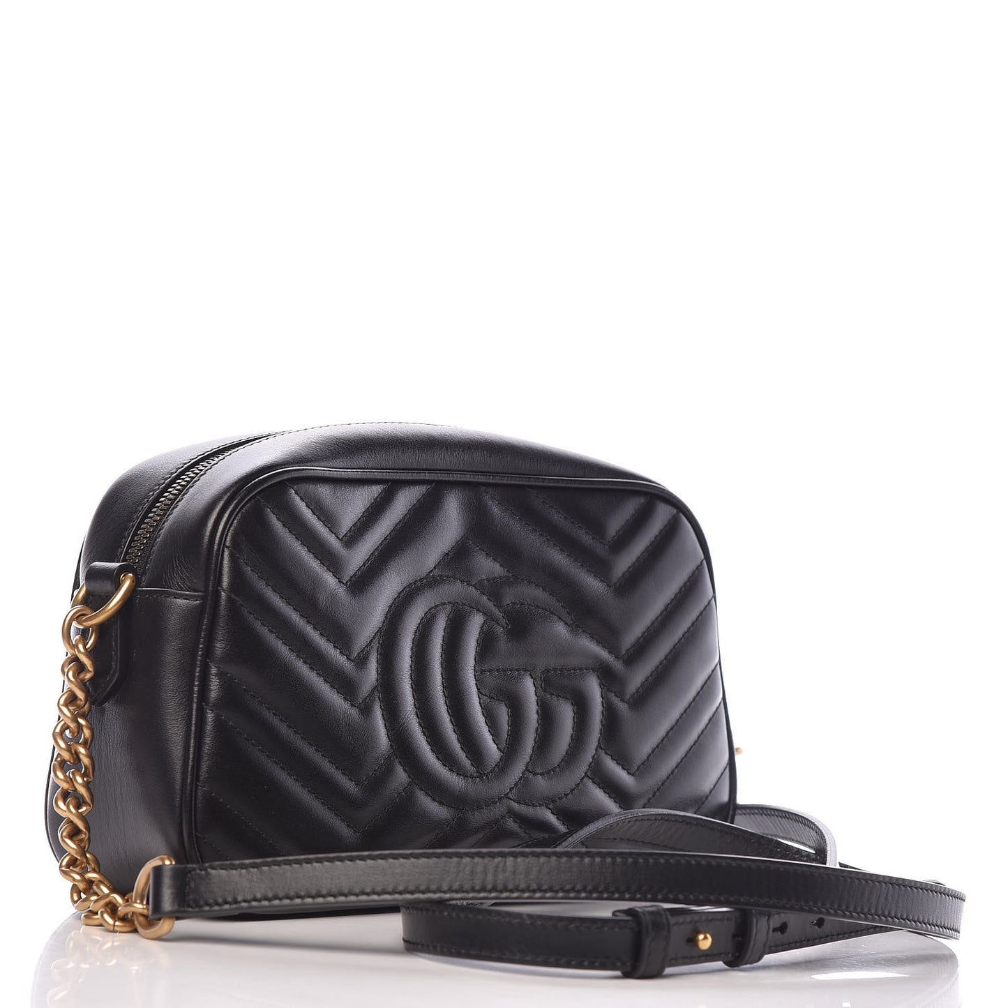 Calfskin Matelasse Small GG Marmont Chain Shoulder Bag Black