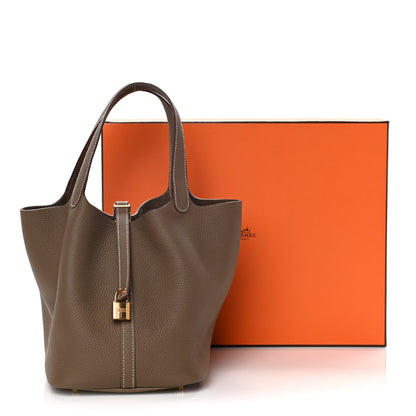 Hermes Taurillon Clemence Picotin Lock 22 MM Etoupe 9 of 9