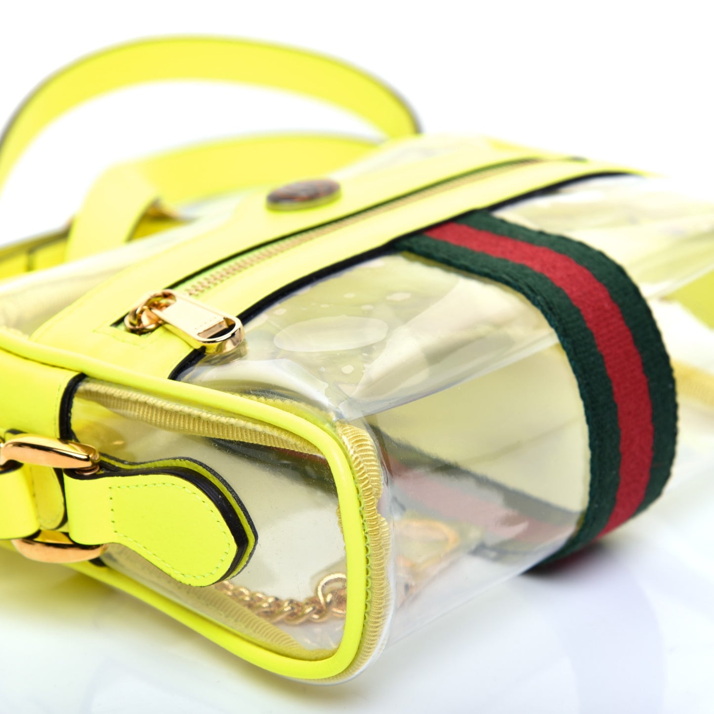 Vinyl Web Mini Ophidia Transparent Shoulder Bag Yellow Fluo