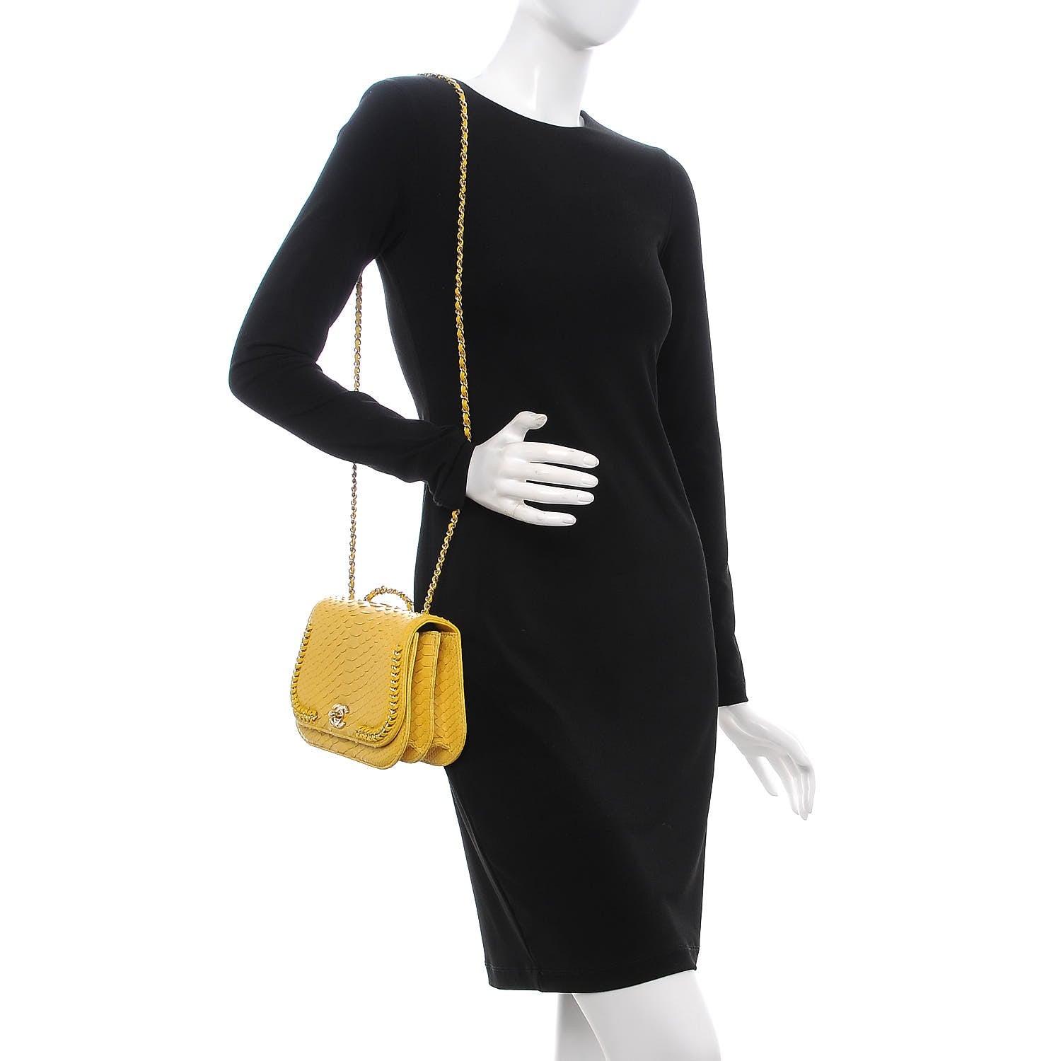 Chanel Python Small Braided Chic Flap Yellow 2 of 8