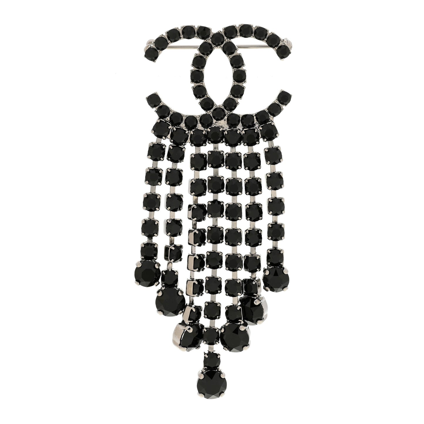 Crystal Fringe CC Brooch Black