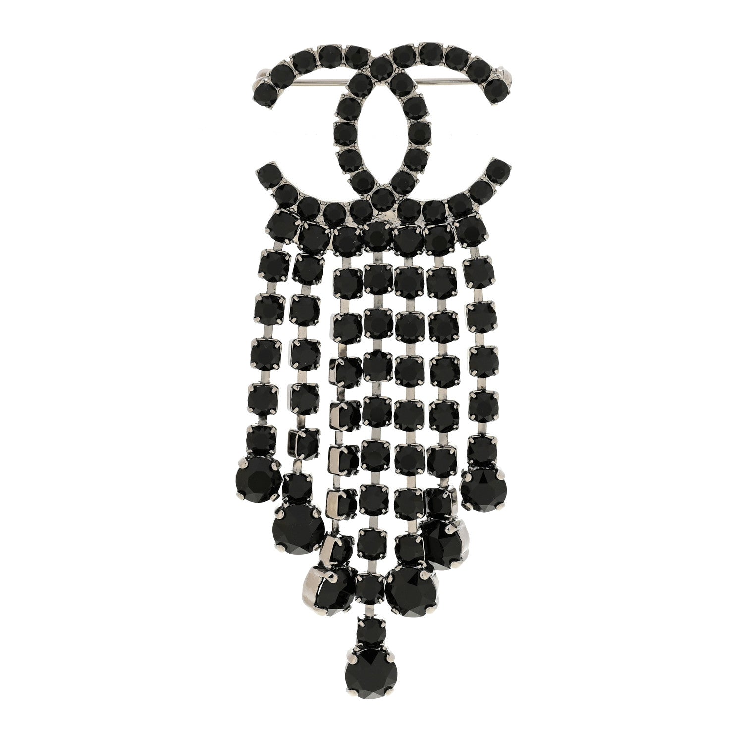Chanel Crystal Fringe CC Brooch Black 1 of 4