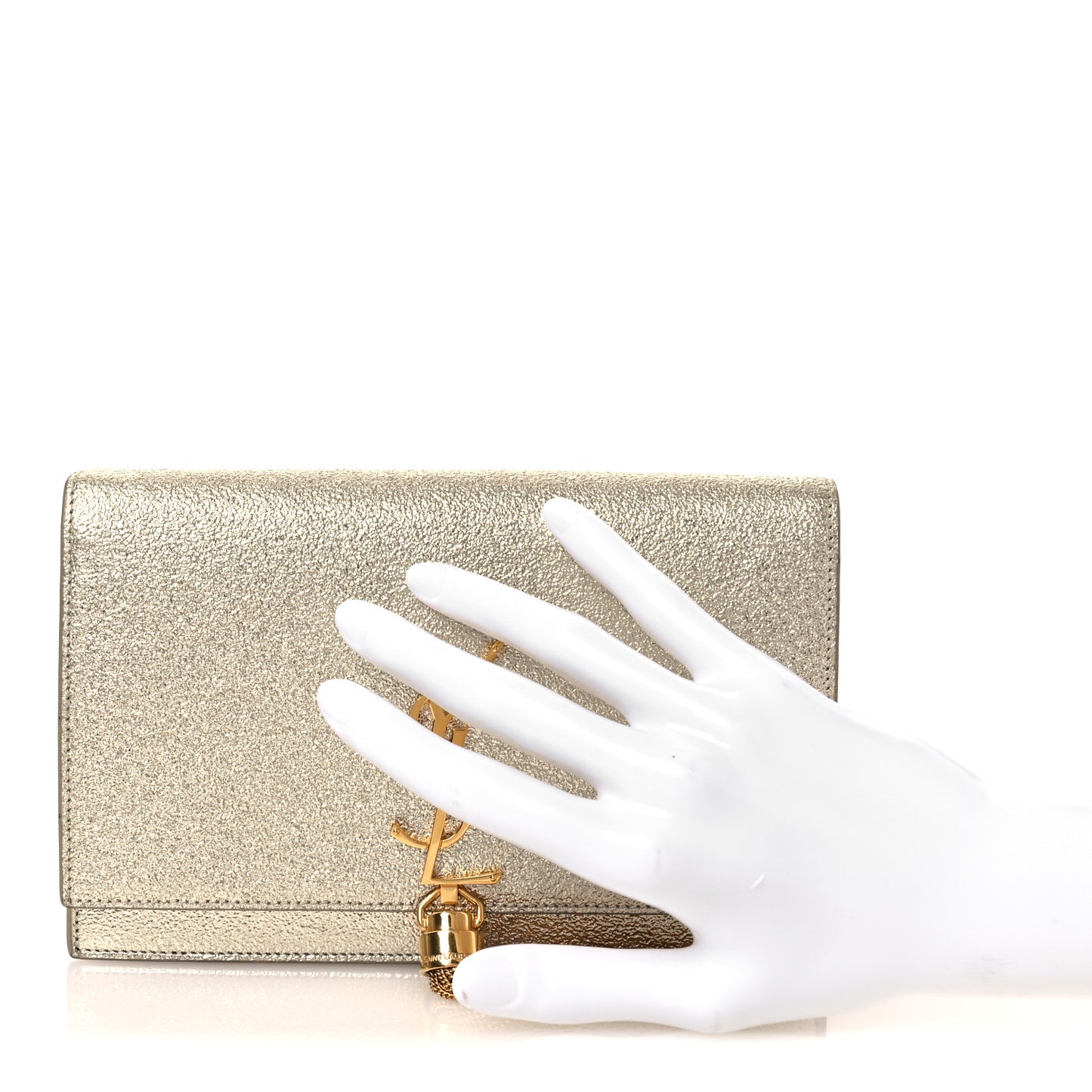 Metallic Calfskin Classic Monogram Kate Tassel Chain Wallet Platine