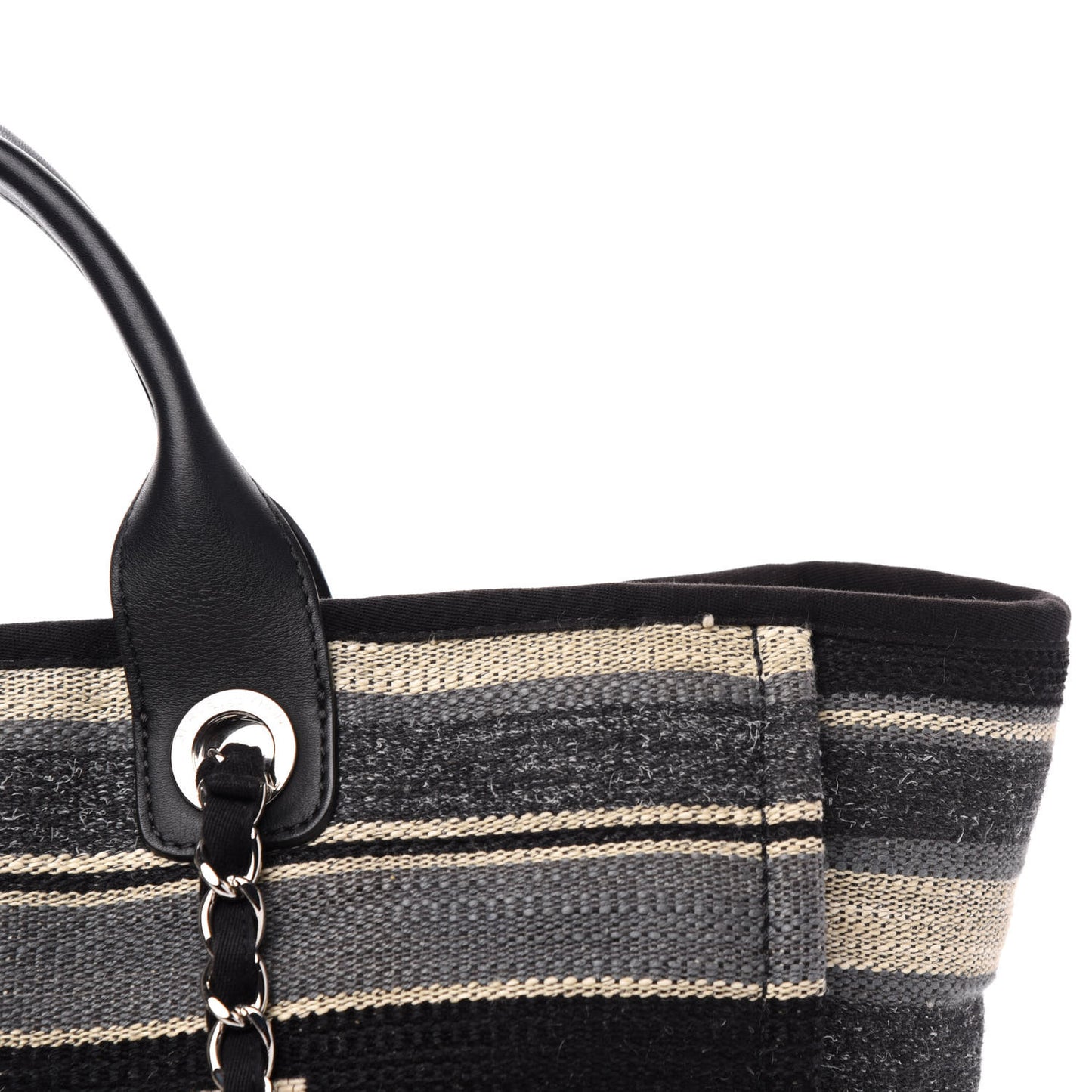 Striped Canvas Medium Deauville Tote Black