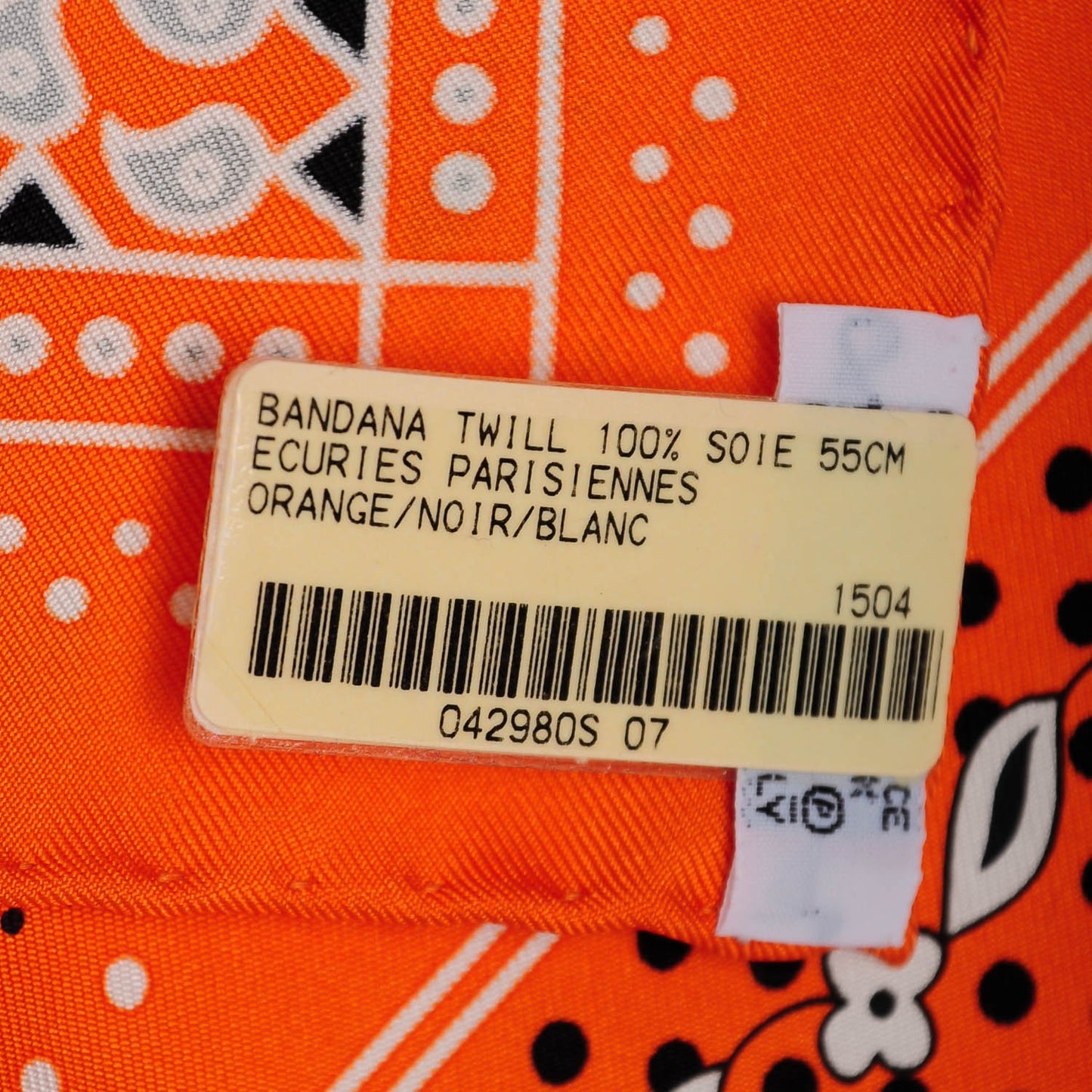 Silk Ecuries Parisiennes Bandana Scarf 55 Orange Noir Blanc