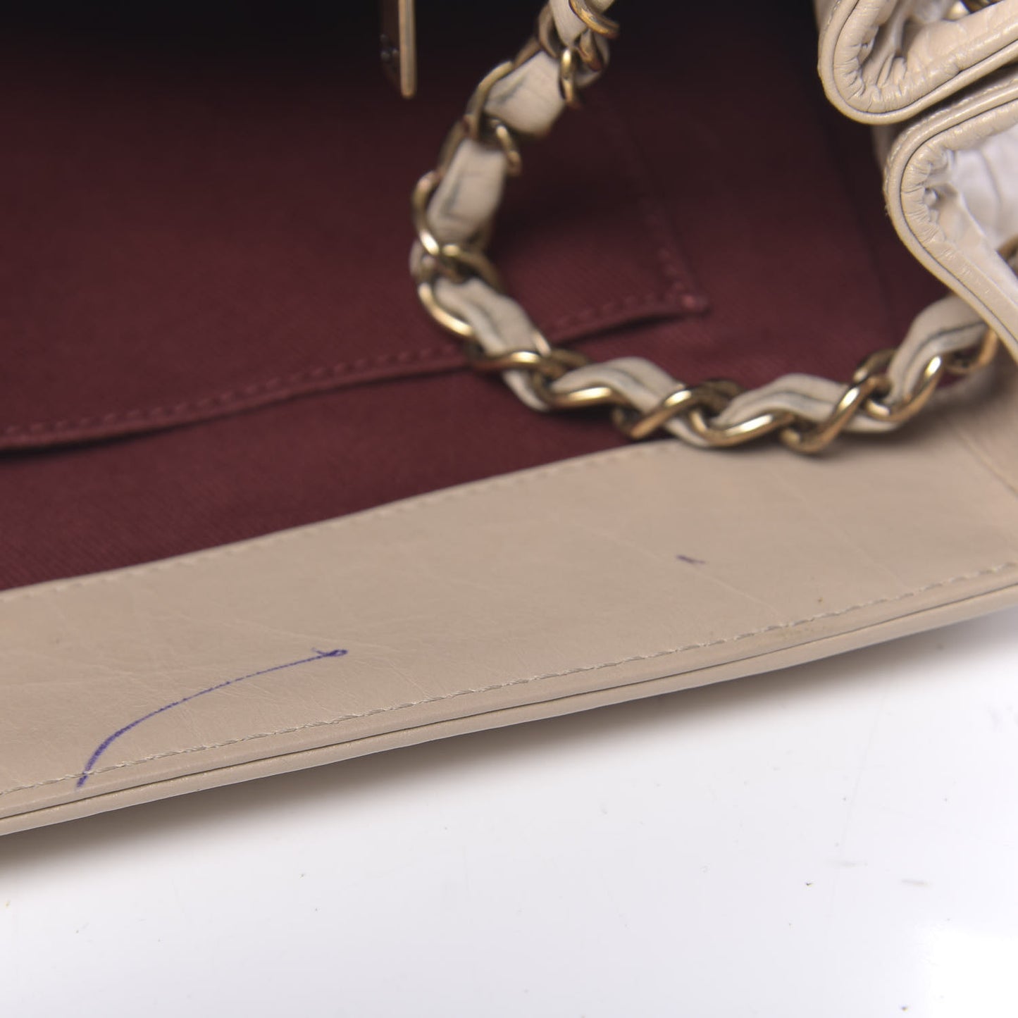 Aged Calfskin Quilted Large Pondichery Flap Beige