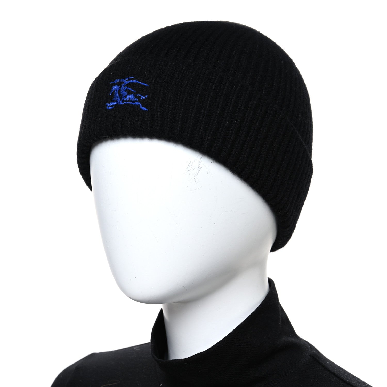 Burberry Cashmere Ribbed Beanie Hat Black 2 of 5