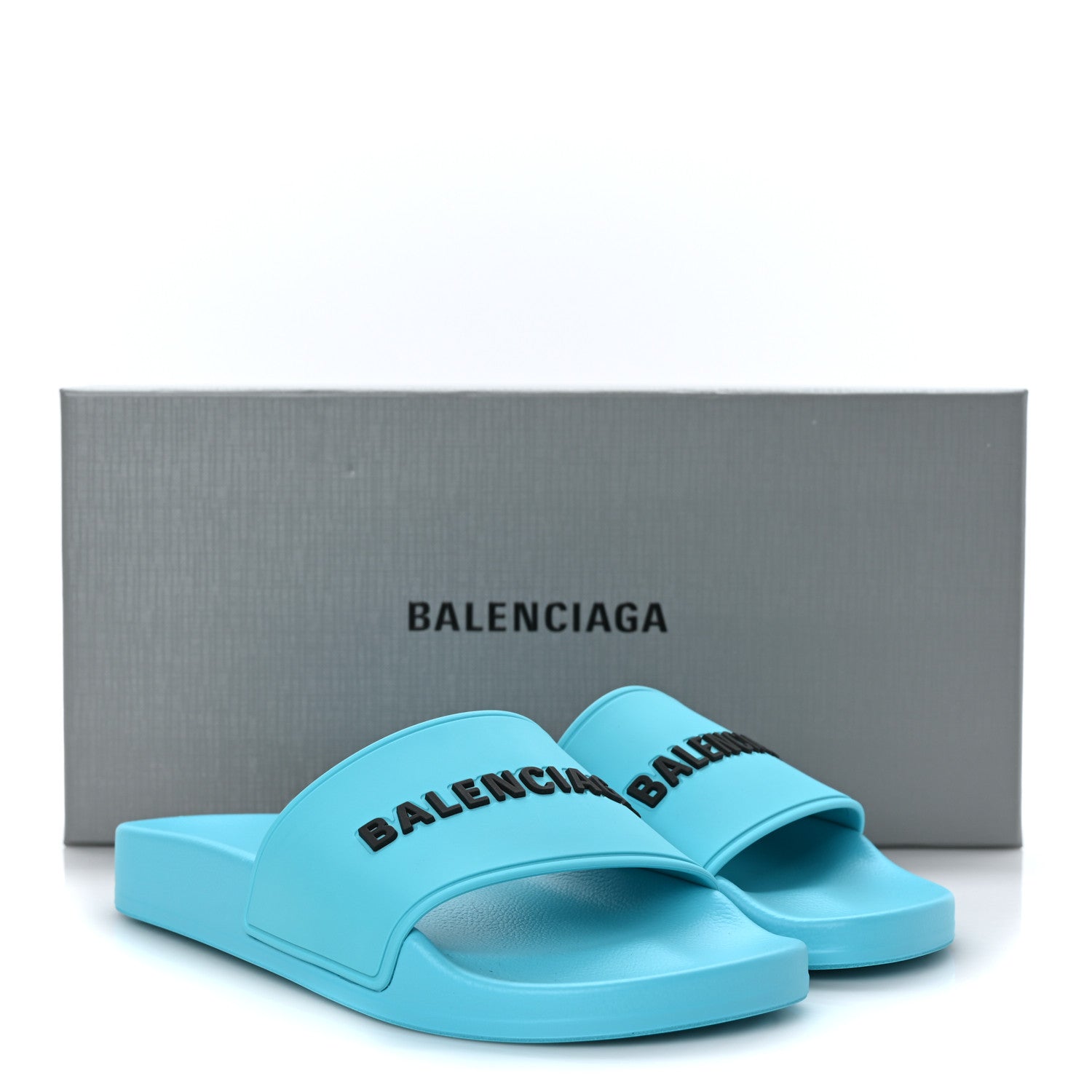 Balenciaga Rubber Womens Logo Pool Slide Sandals 36 Aqua Blue 7 of 7