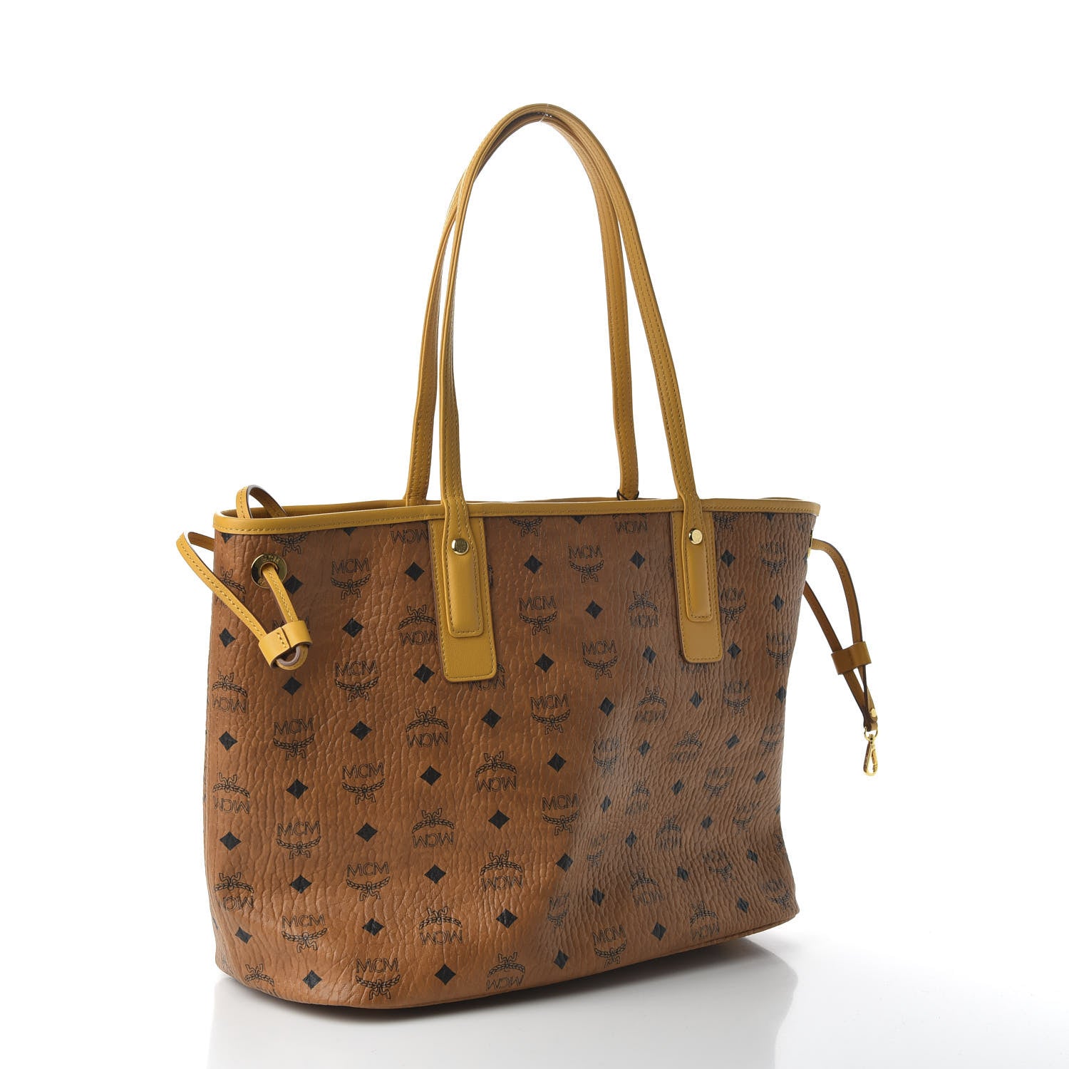 MCM Visetos Medium Liz Reversible Shopper Tote Cognac Yellow 4 of 16