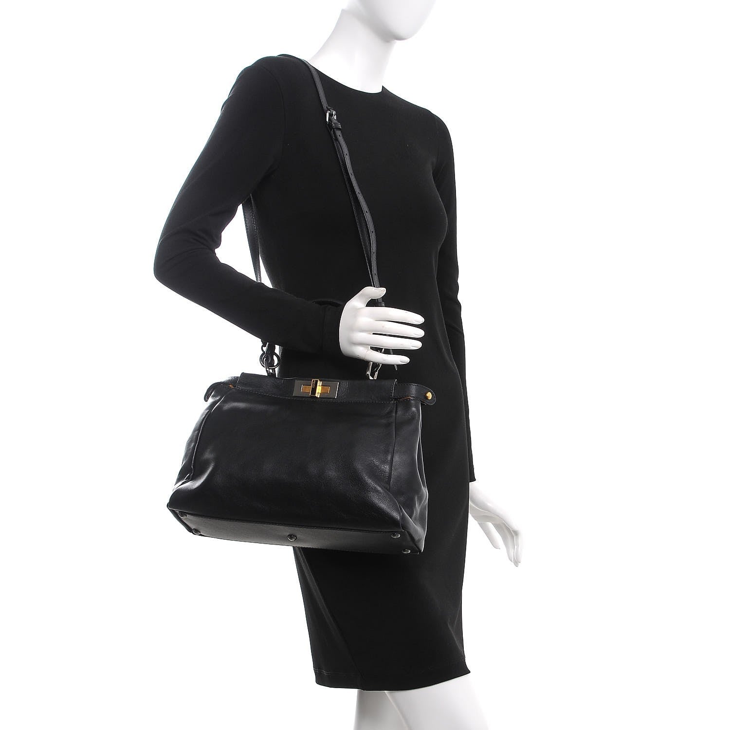 Fendi Calfskin Calf Hair Leopard Print Medium Peekaboo Iconic Satchel Black 2 of 9
