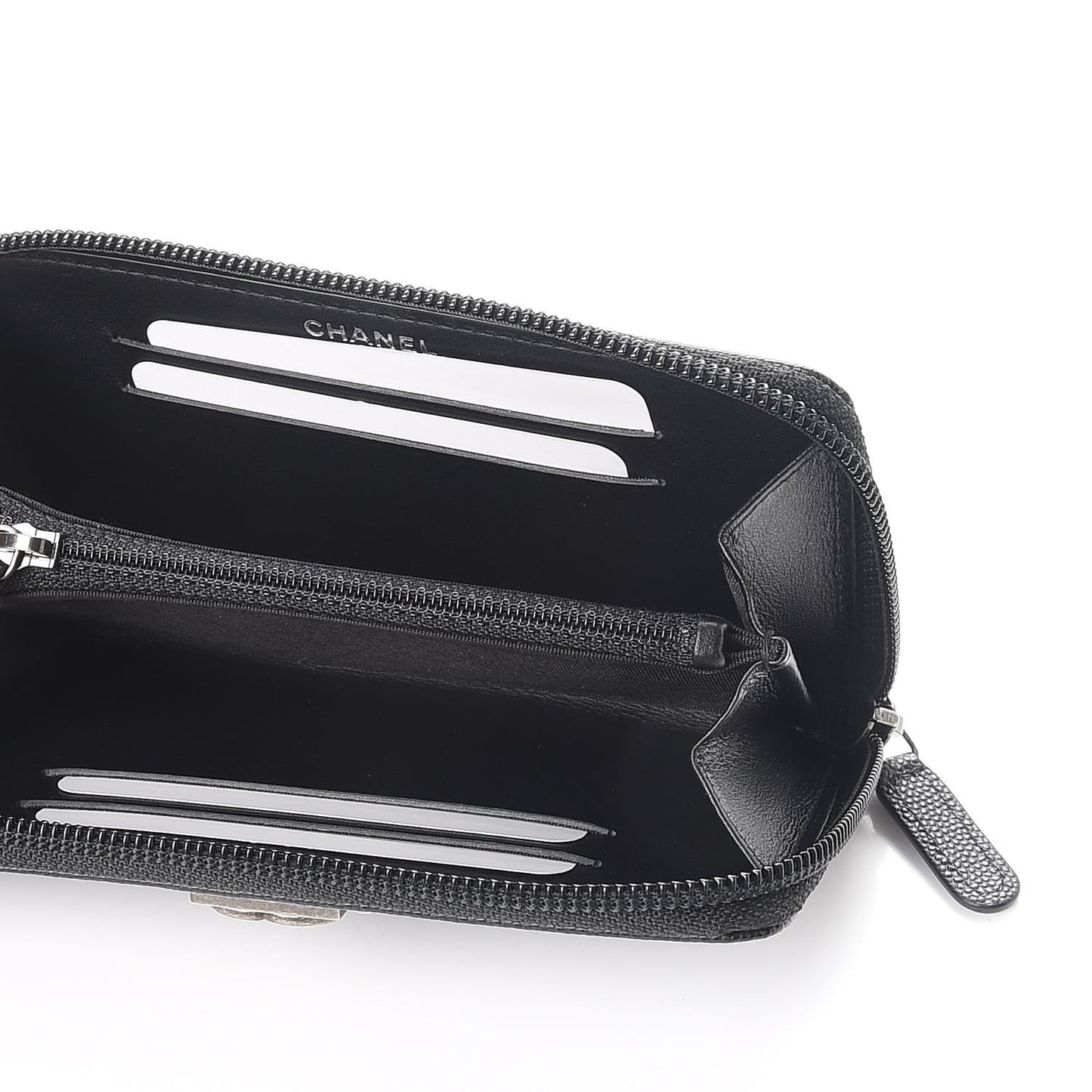 Caviar Quilted Small Boy Zip Around Wallet Black