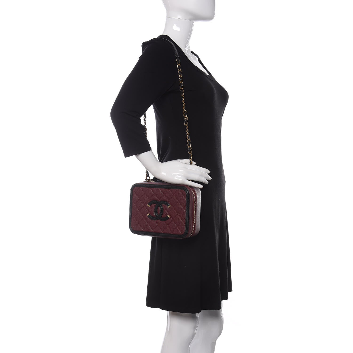 Chanel Caviar Quilted Medium CC Filigree Vanity Case Burgundy Black 2 of 10