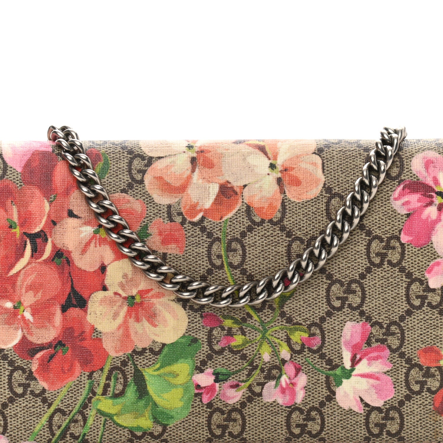 Gucci GG Supreme Monogram Blooms Chain Wallet Beige Multicolor Dry Rose 8 of 11