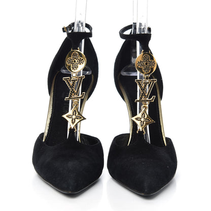 Louis Vuitton Suede Vegas T Strap Pumps 39.5 Black 2 of 9