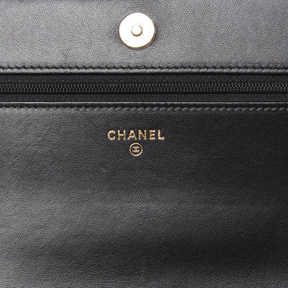 Chanel Lambskin Quilted Pearl Wallet On Chain WOC Black 6 of 14