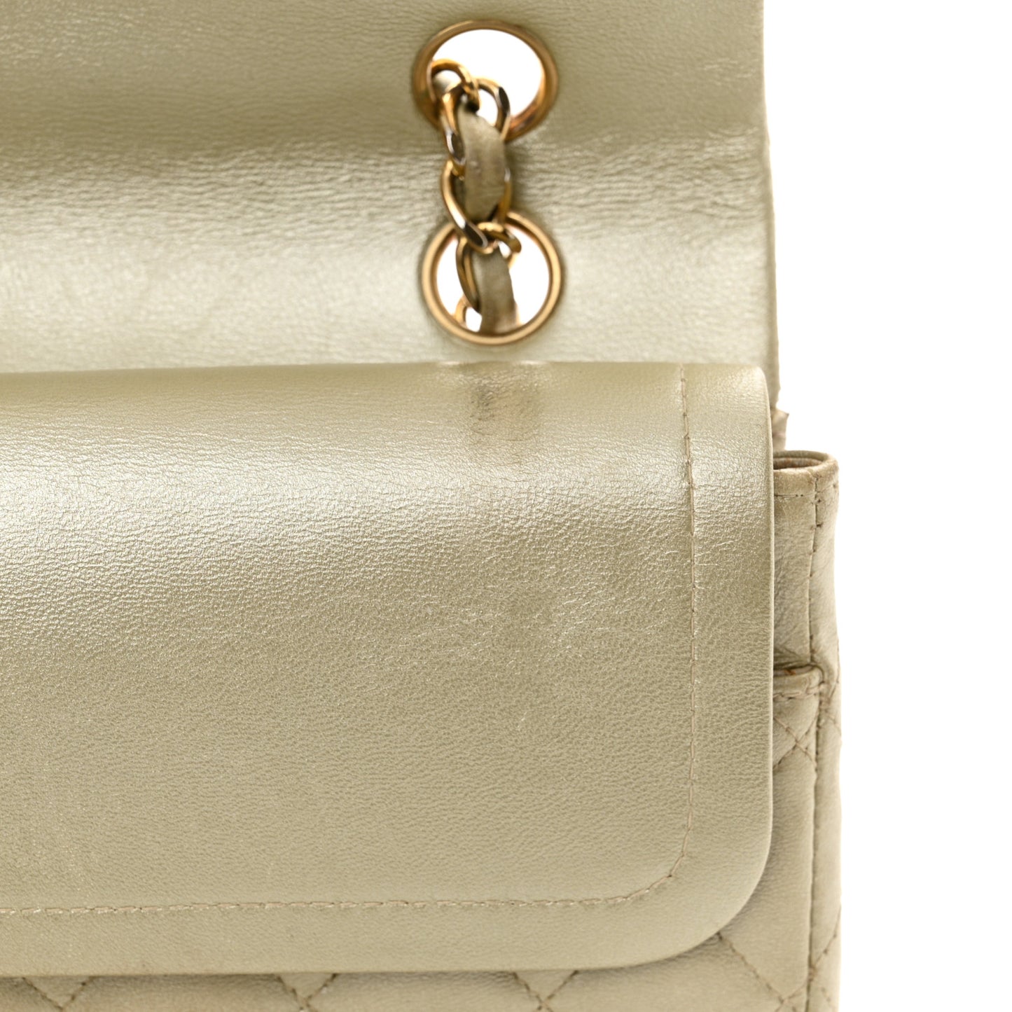 Metallic Lambskin Quilted Medium Double Flap Gold