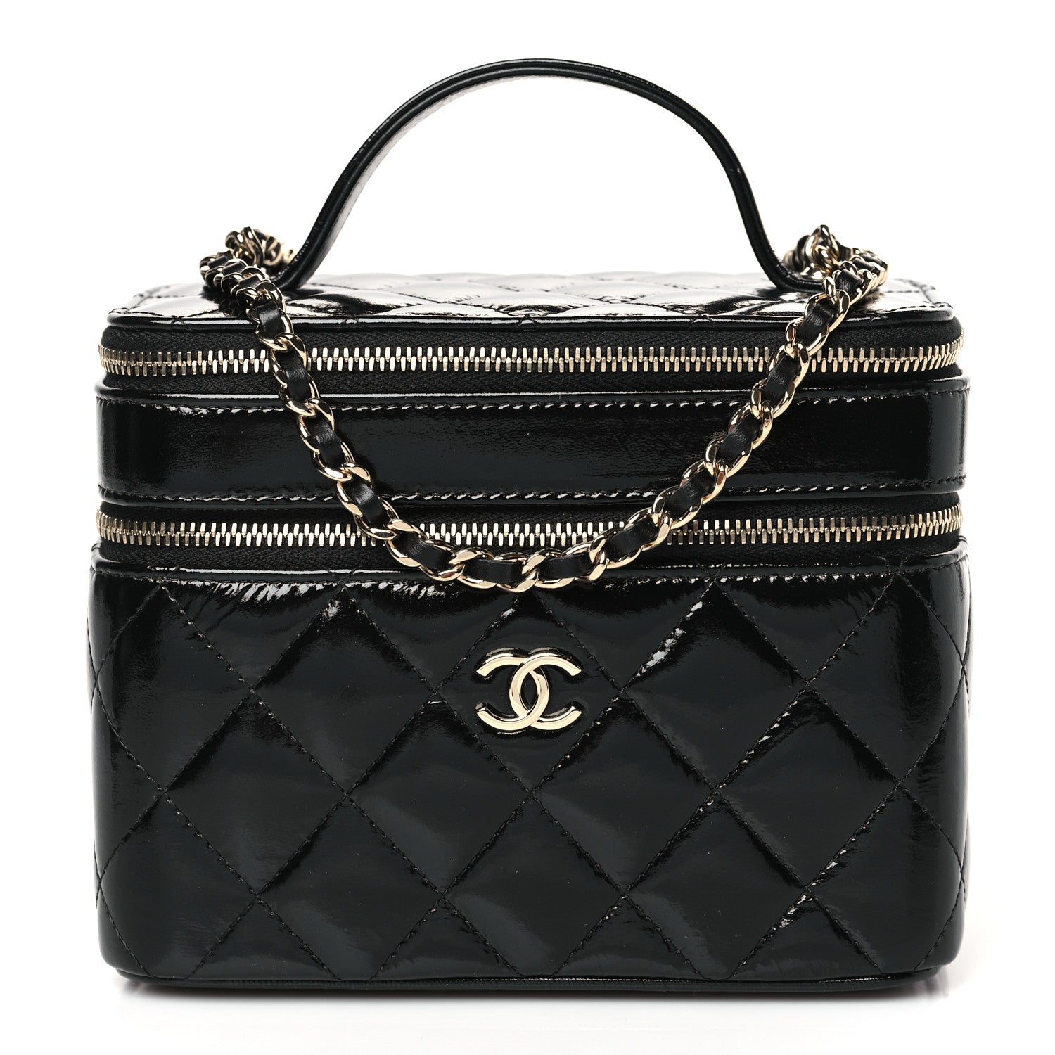 Chanel Shiny Lambskin Quilted Top Handle Vanity Case With Chain Black 1 of 11