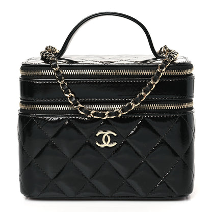 Chanel Shiny Lambskin Quilted Top Handle Vanity Case With Chain Black 1 of 11