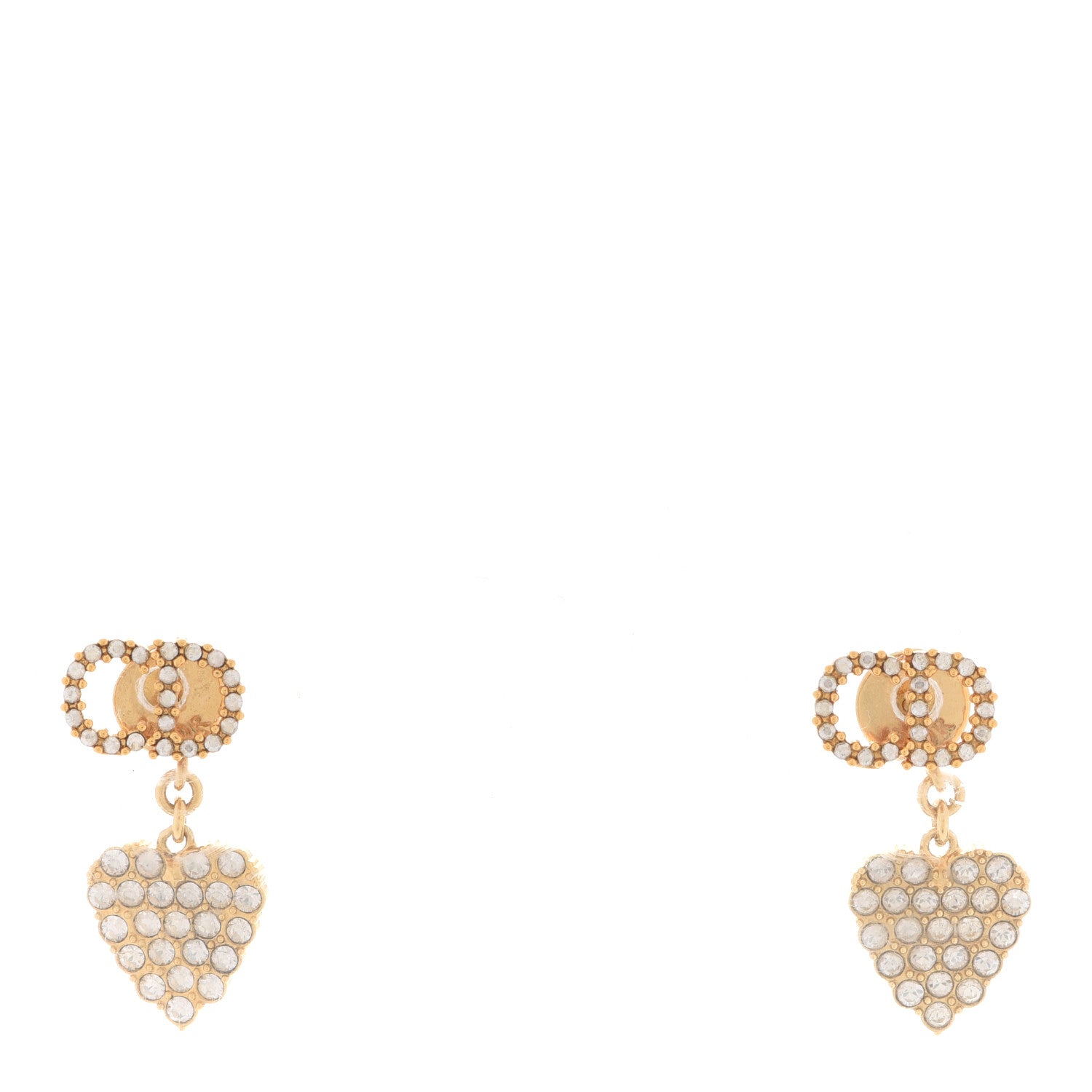 Christian Dior Crystal CD Heart Earrings Gold 1 of 5