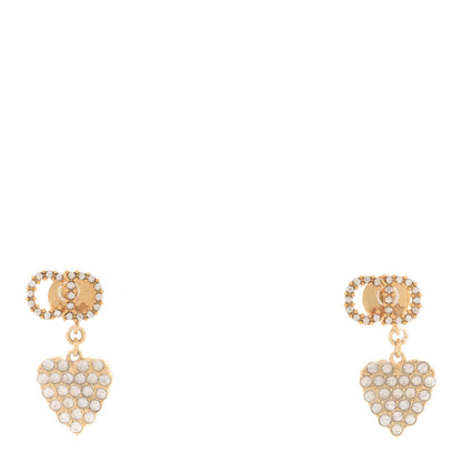 Christian Dior Crystal CD Heart Earrings Gold 1 of 5