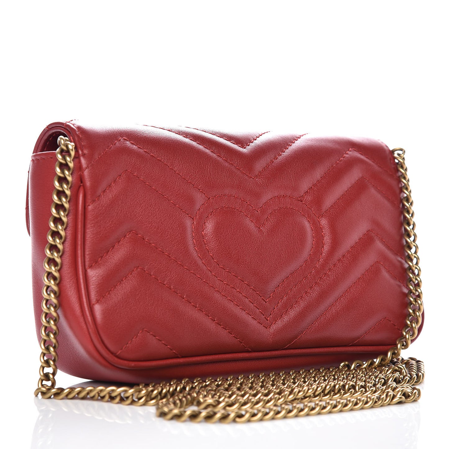 Calfskin Matelasse Super Mini GG Marmont Shoulder Bag Hibiscus Red