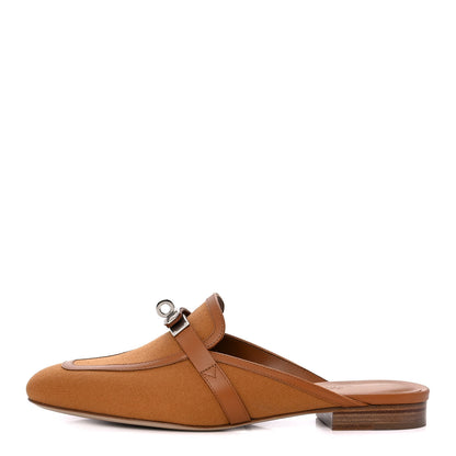 Hermes Cotton Canvas Calfskin Oz Mules 37 Naturel Beige Dore 1 of 9