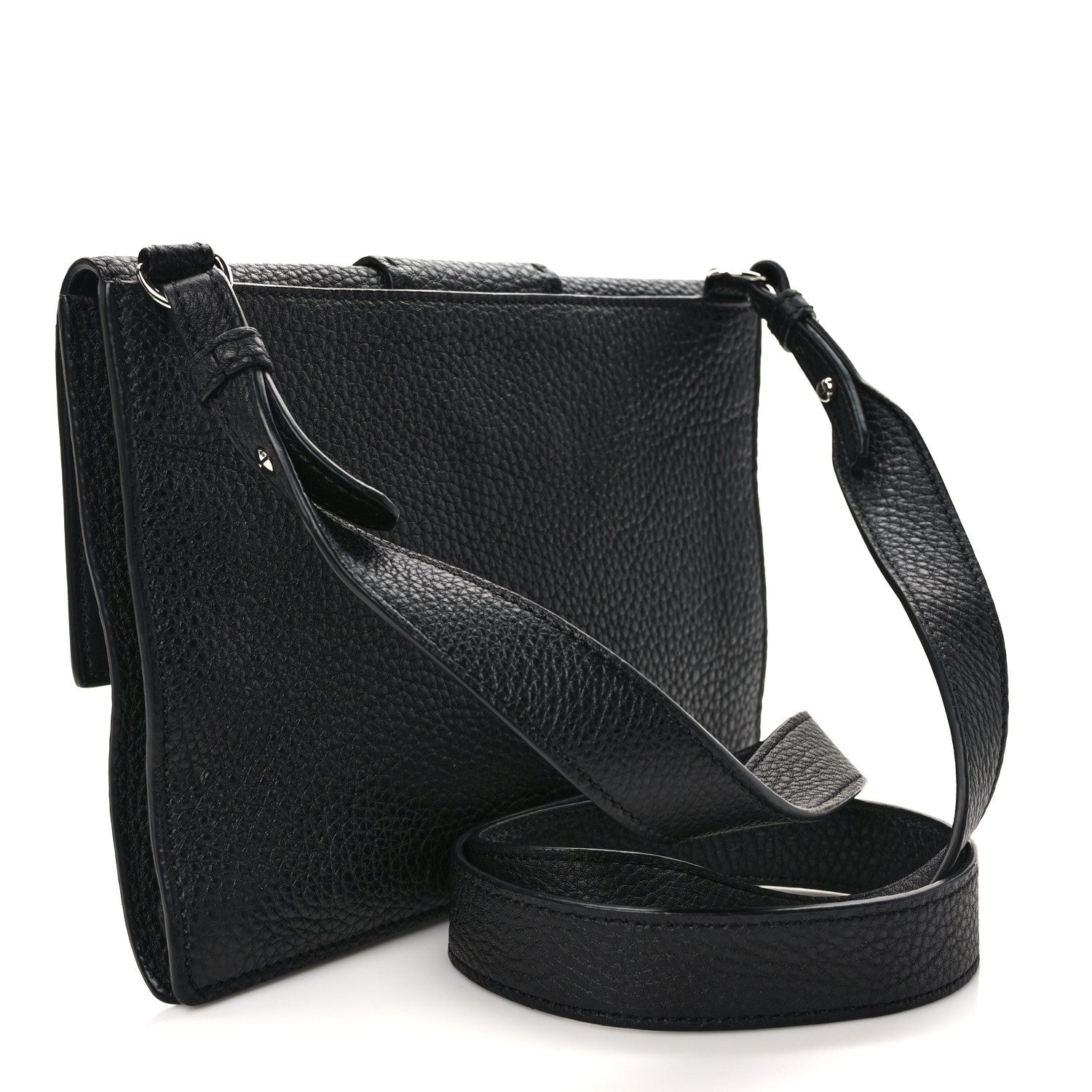 Fendi Cuoio Romano Selleria Medium Flat Baguette Black 3 of 9