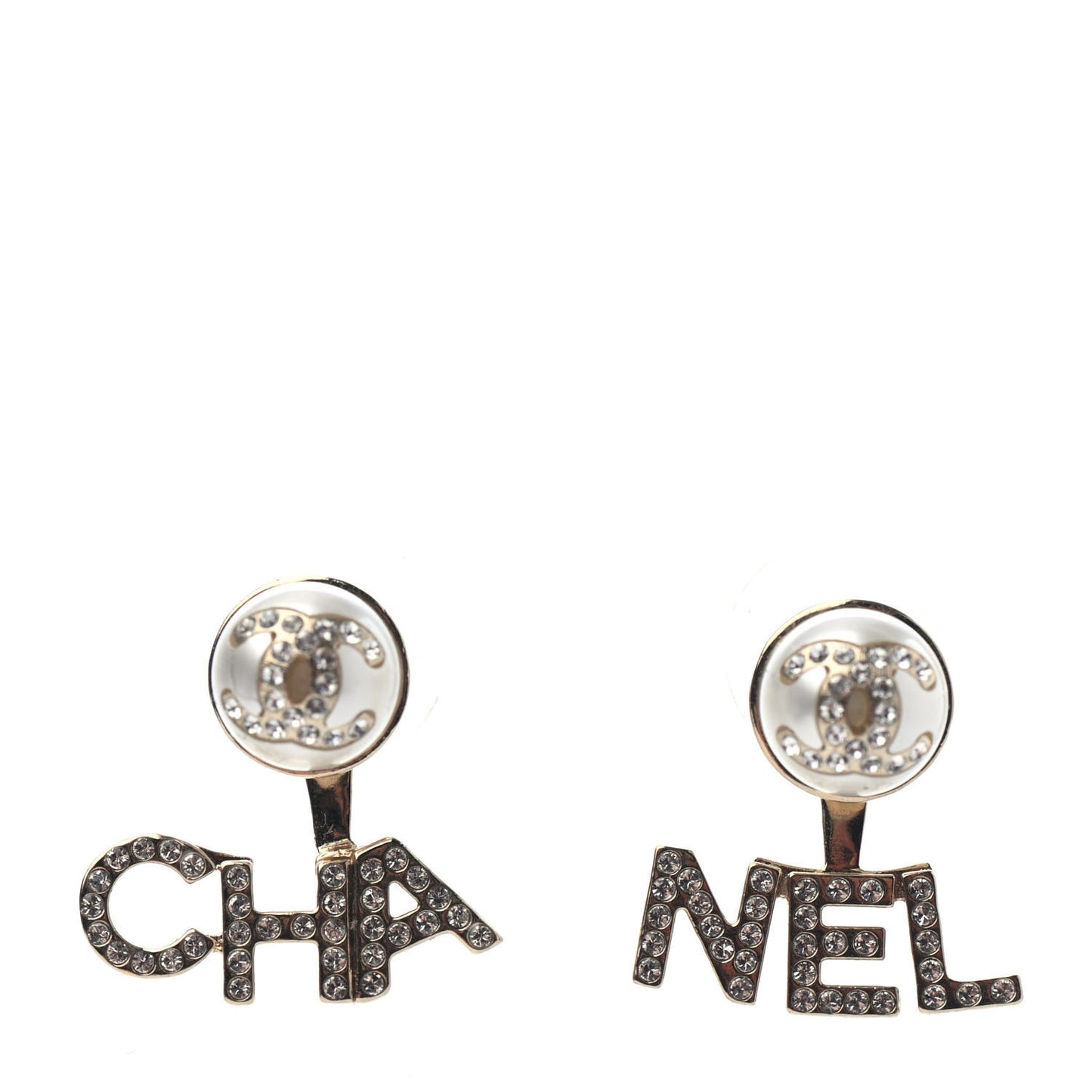 Pearl Crystal Logo Earrings Gold Pearly White