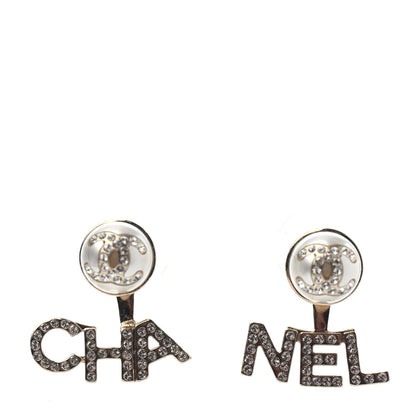 Chanel Pearl Crystal Logo Earrings Gold Pearly White 1 of 4