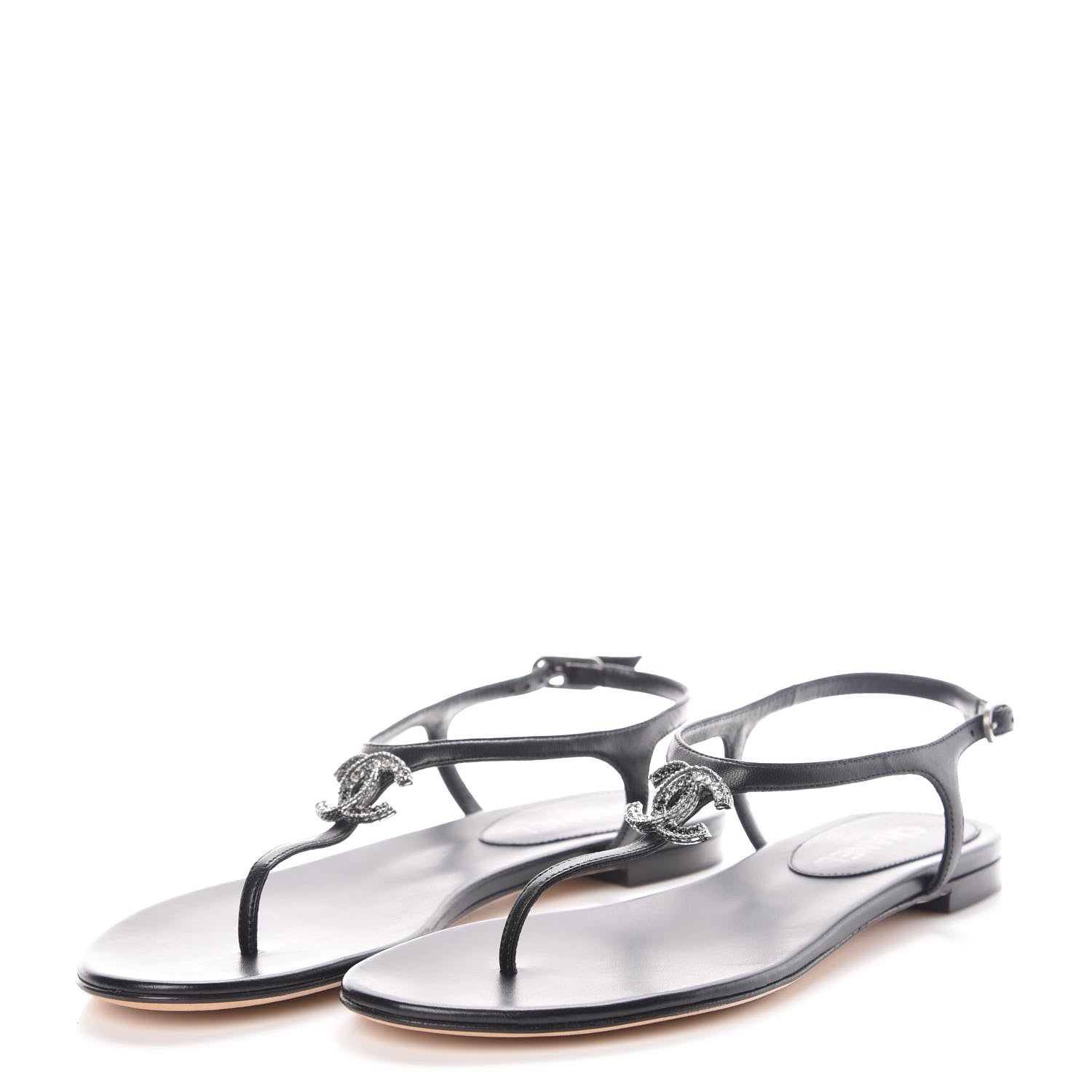 Chanel Lambskin Crystal CC Thong Sandals 39 Black 3 of 8