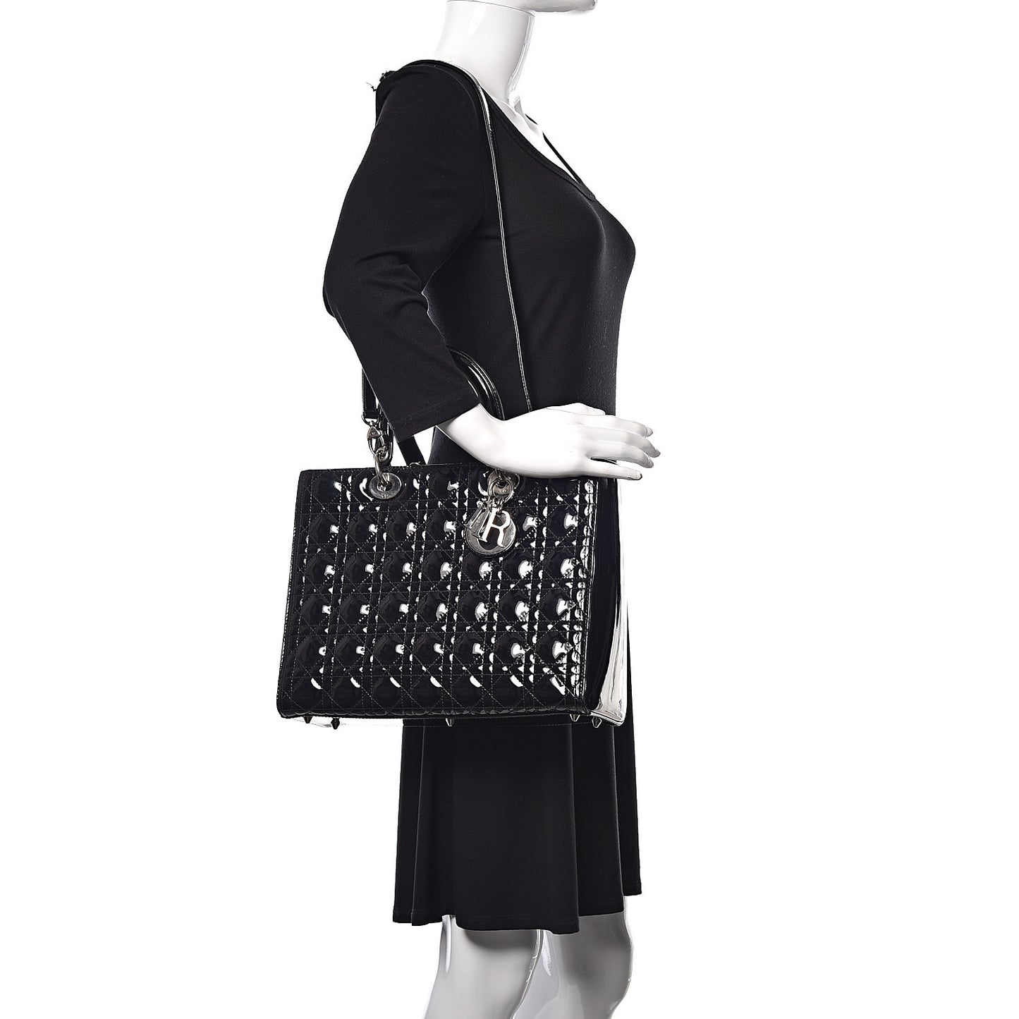 Patent Cannage Large Lady Dior Black