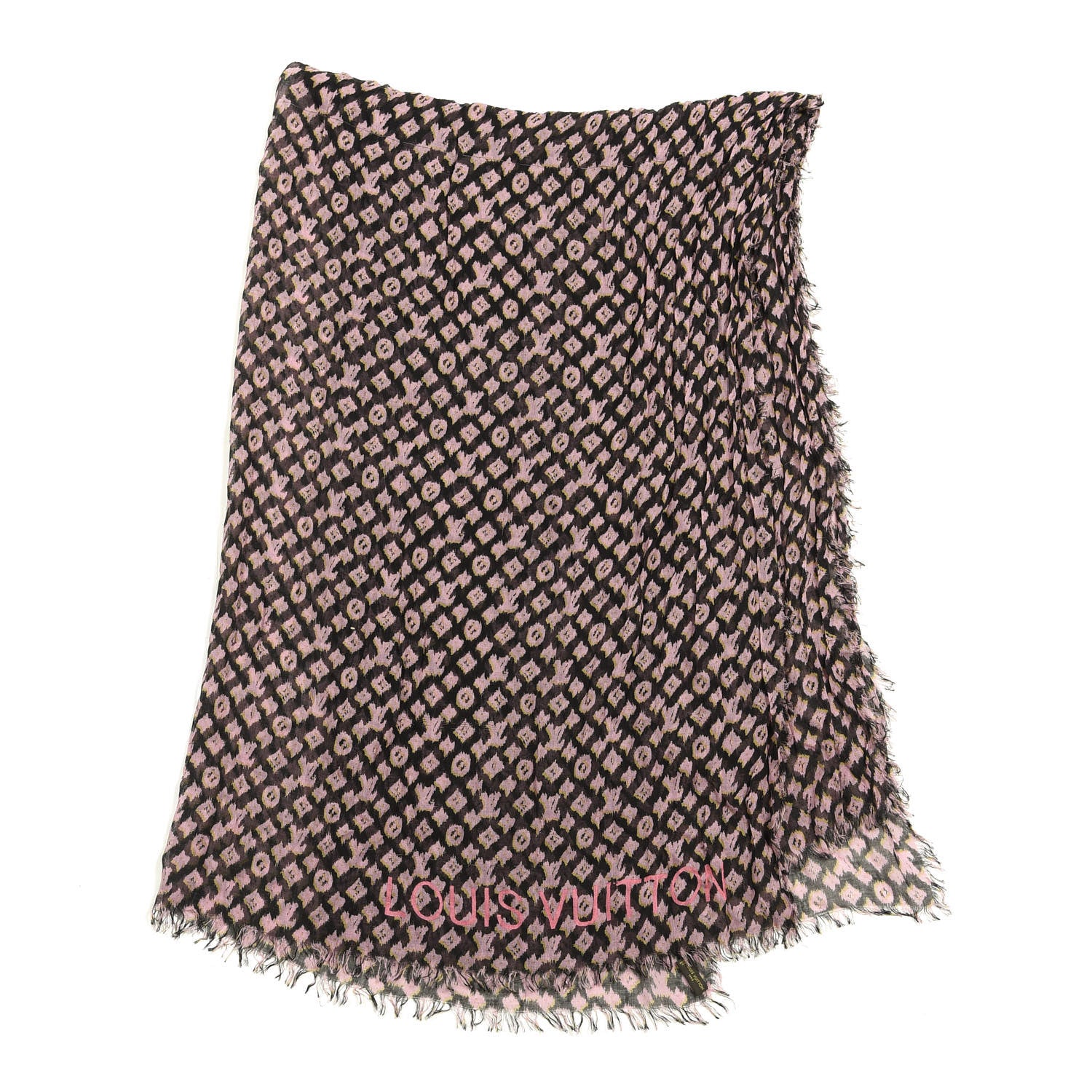 Louis Vuitton Silk Cashmere Monogram Ikat Stole Black 1 of 3