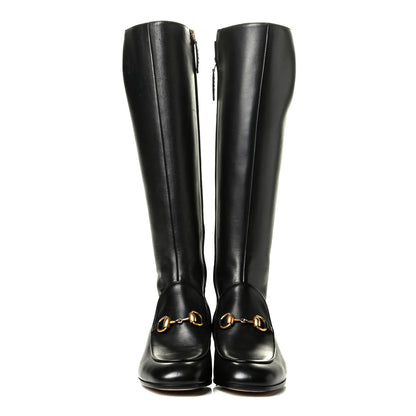 Gucci Calfskin Knee High Horsebit Crystal Heel Boots 35 Black 2 of 6