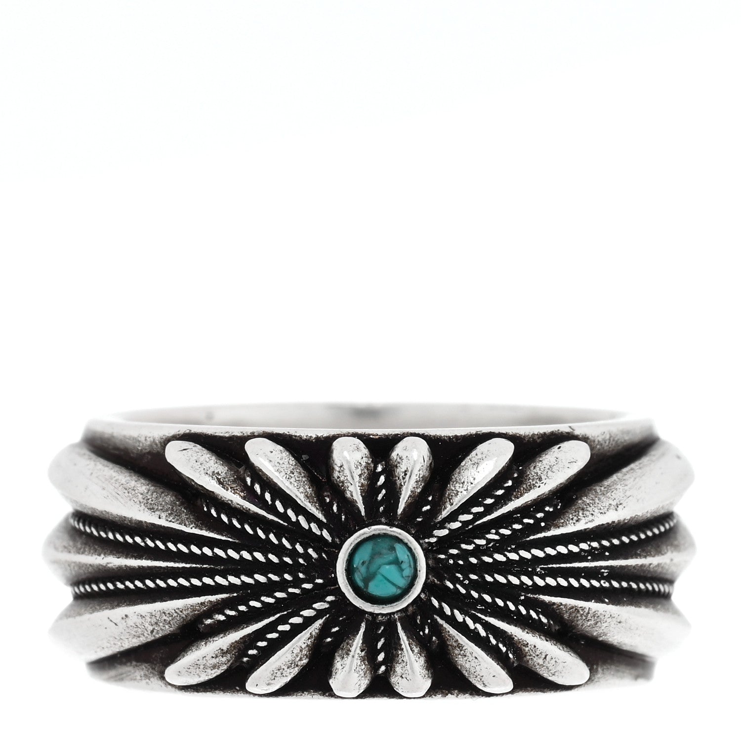 Gucci Sterling Silver Resin Interlocking GG Flower Ring 56 7.75 Turquoise 1 of 5