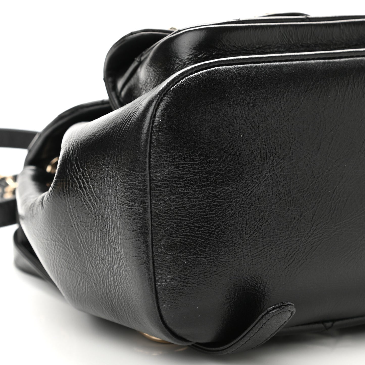 Glazed Aged Calfskin Quilted Small Duma Drawstring Backpack Black