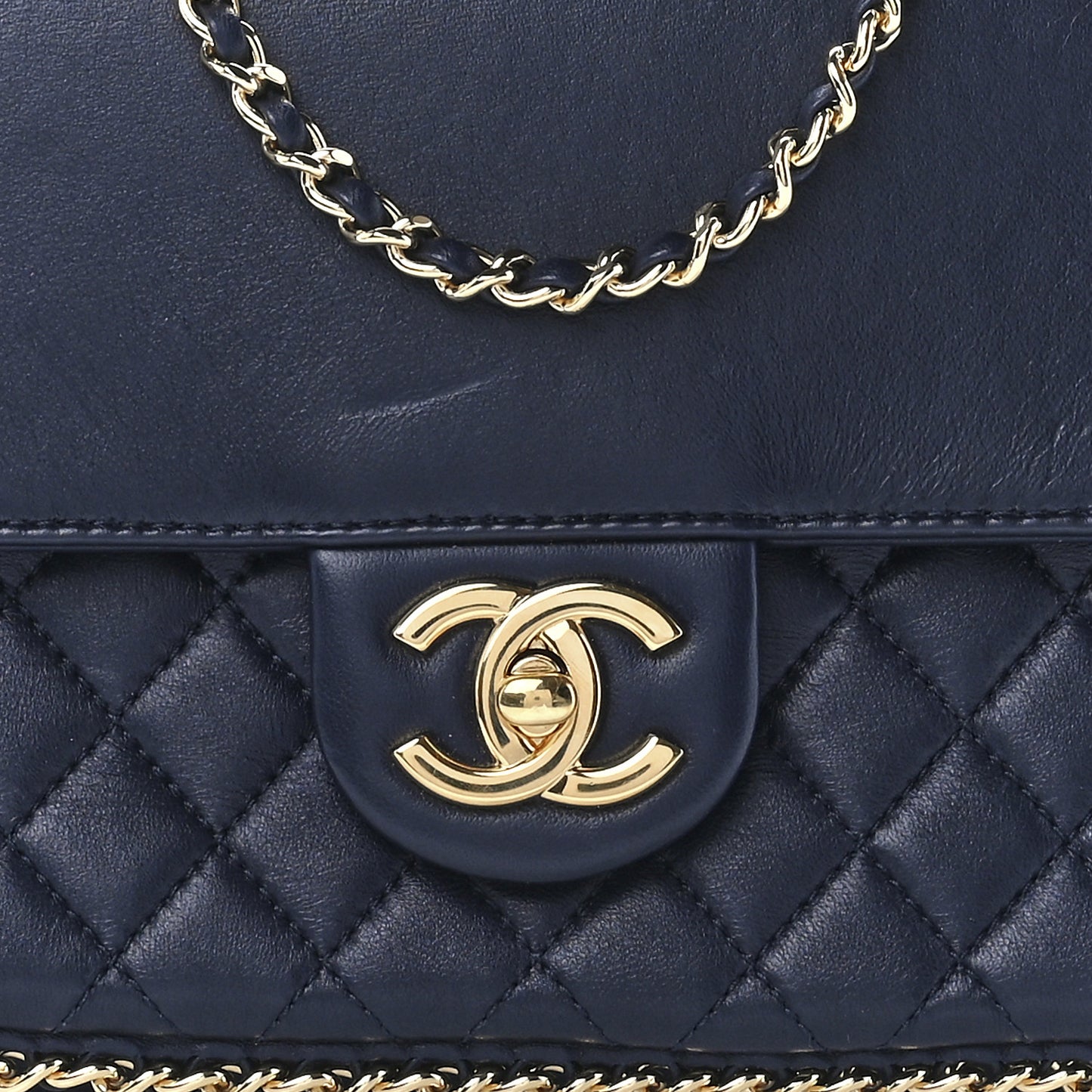 Lambskin Quilted Large CC Unchained Crossbody Navy