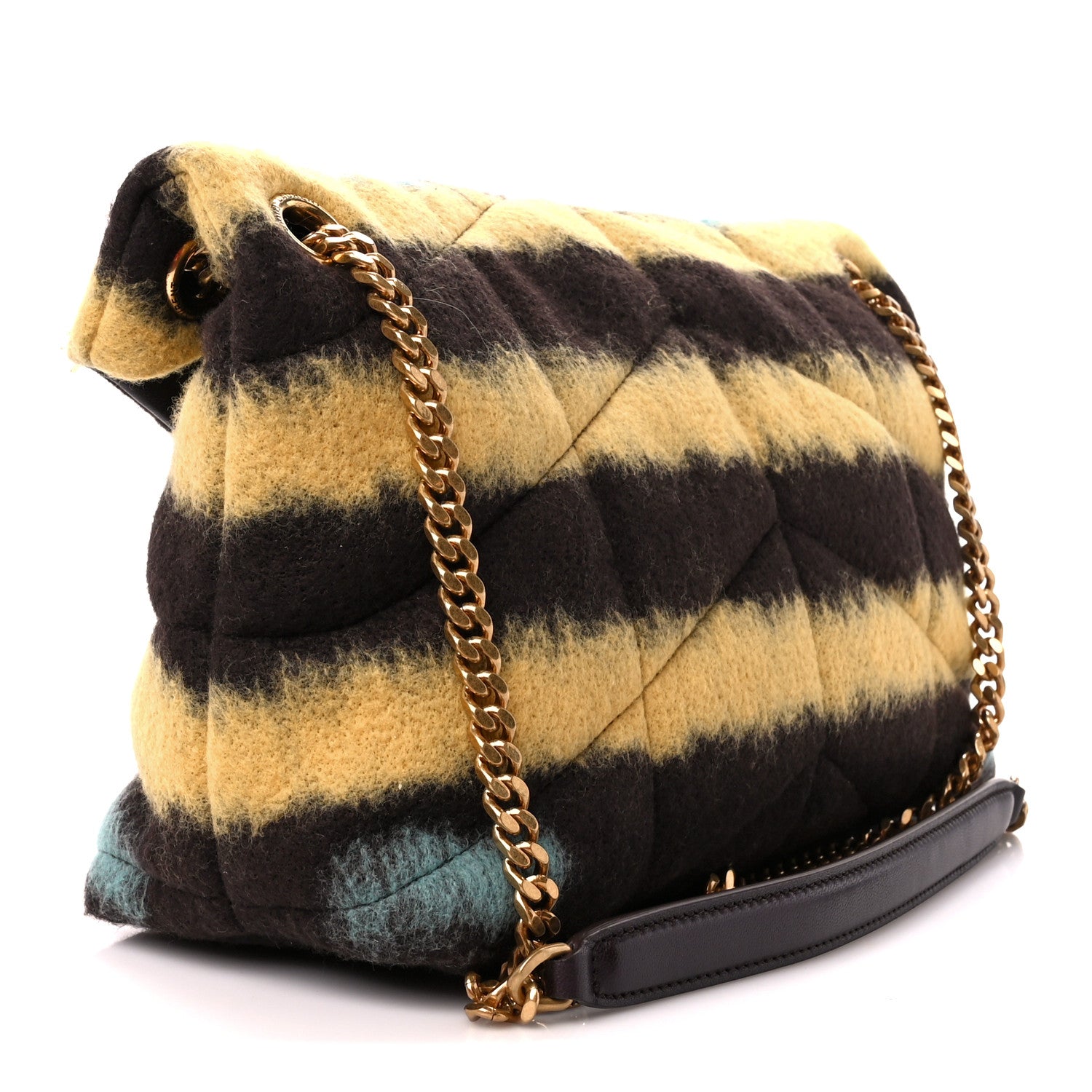 Saint Laurent Tie Dye Wool Quilted Small Loulou Puffer Monogram Chain Satchel Yellow Pacific Blue Dark Pecan 3 of 11