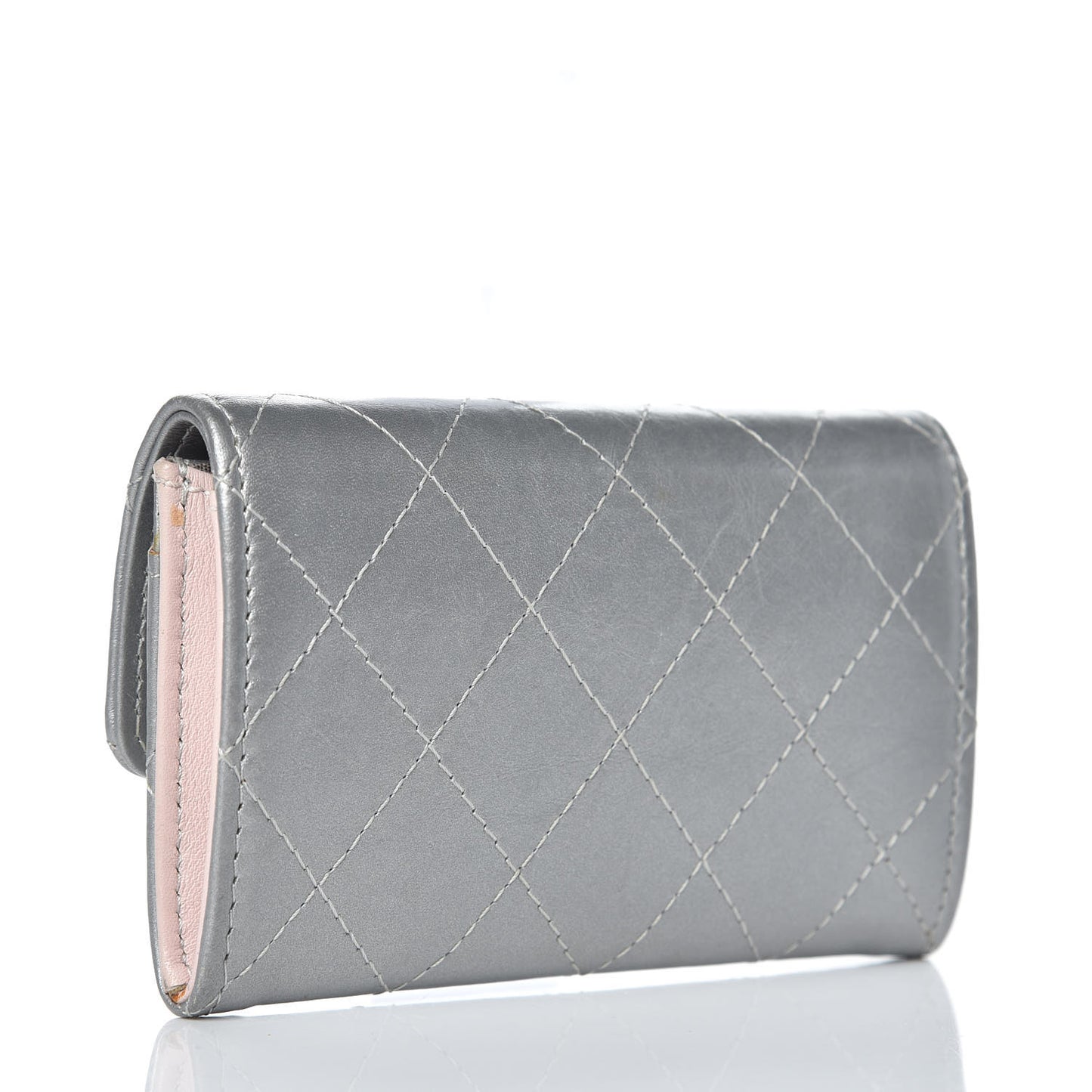 Metallic Calfskin Quilted Palette Card Holder Silver