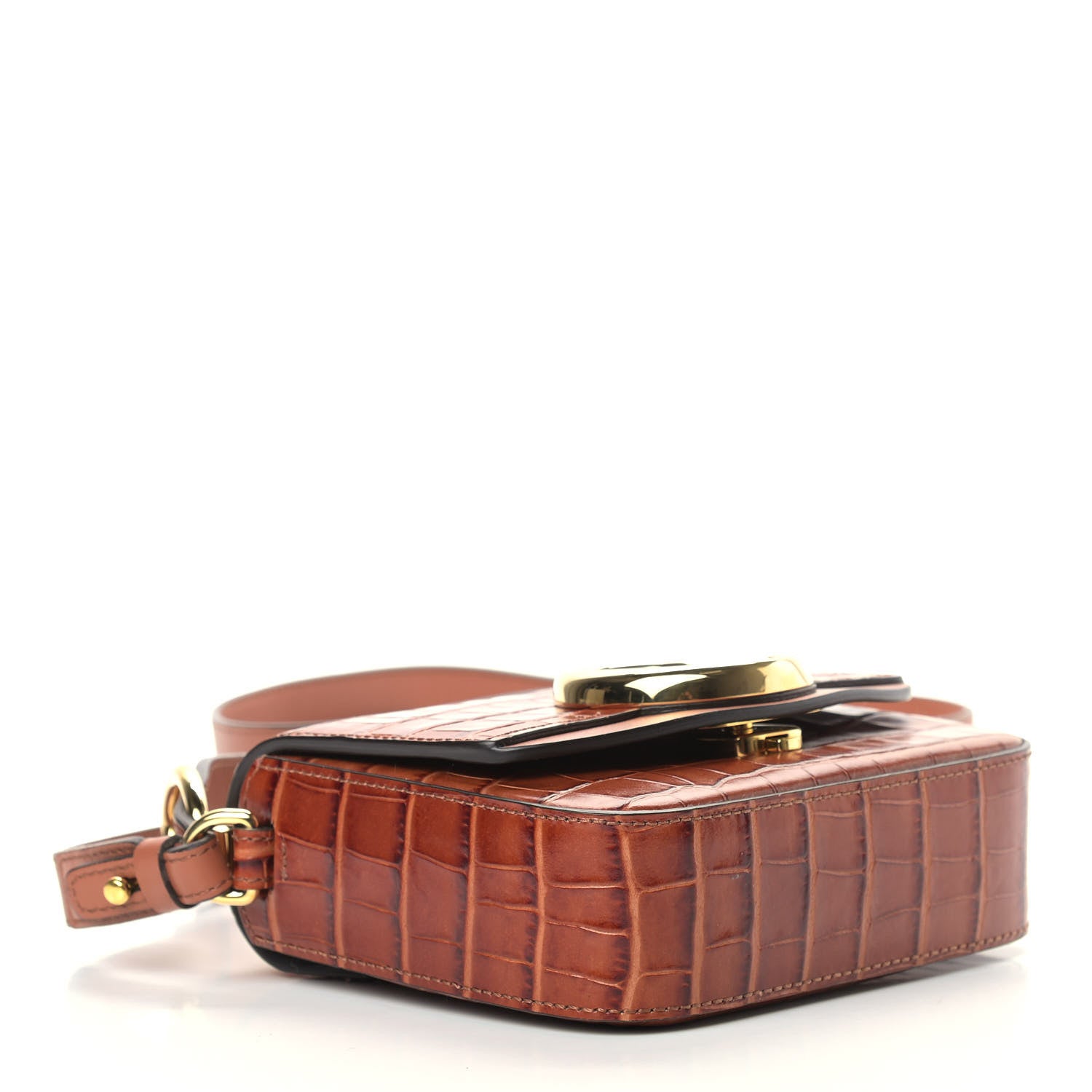 Chloe Calfskin Crocodile Embossed Mini C Double Carry Chestnut Brown 4 of 9