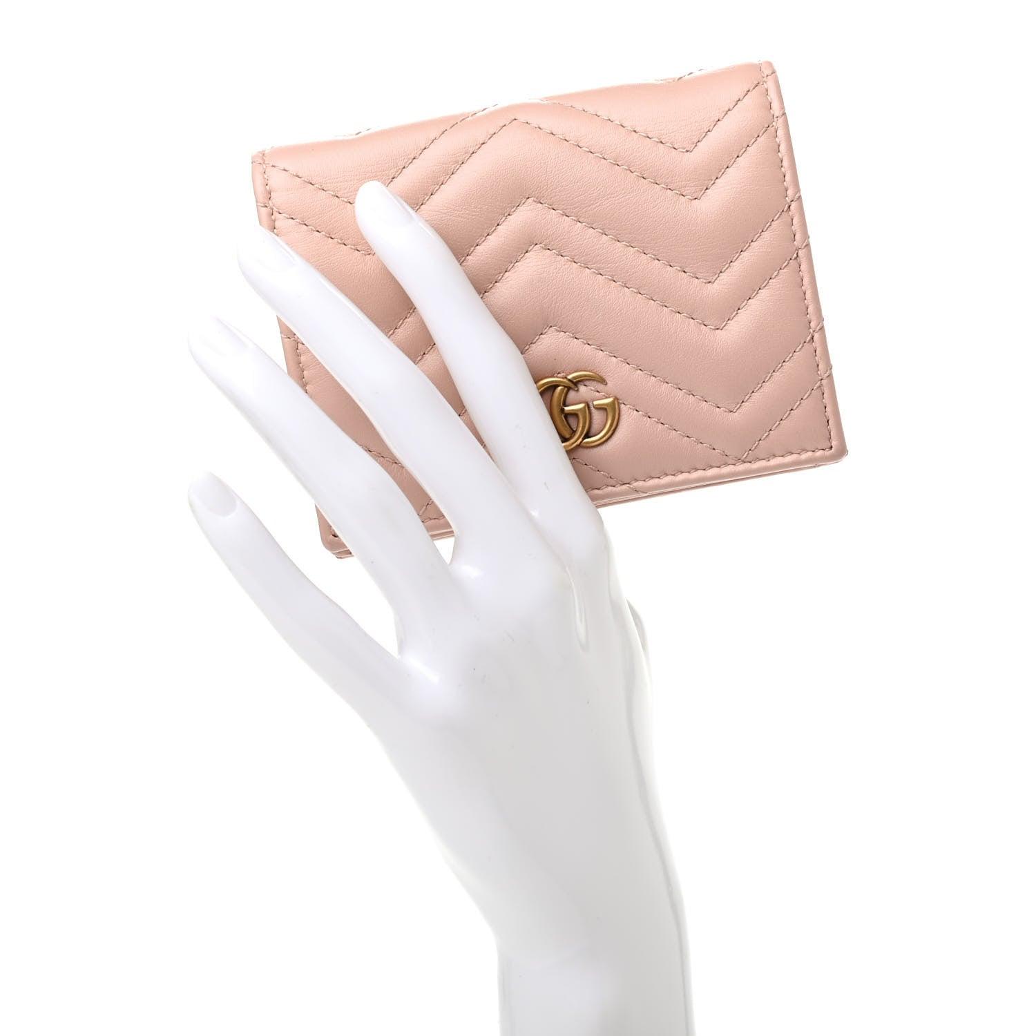 Gucci Calfskin Matelasse GG Marmont Card Case Wallet Perfect Pink 2 of 7
