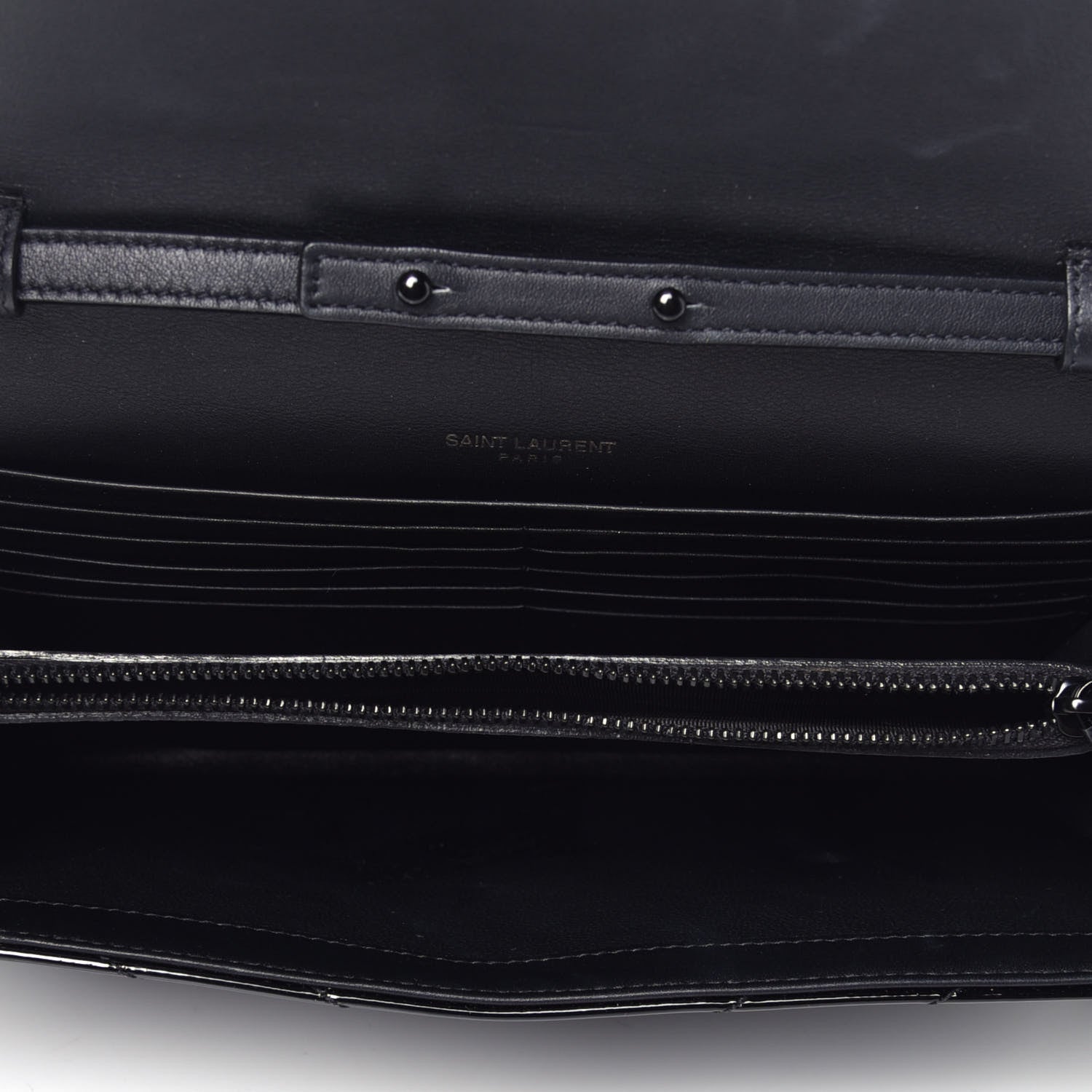 Saint Laurent Patent Matelasse Chevron Monogram Chain Wallet Black 5 of 8