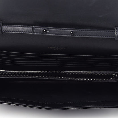 Saint Laurent Patent Matelasse Chevron Monogram Chain Wallet Black 5 of 8
