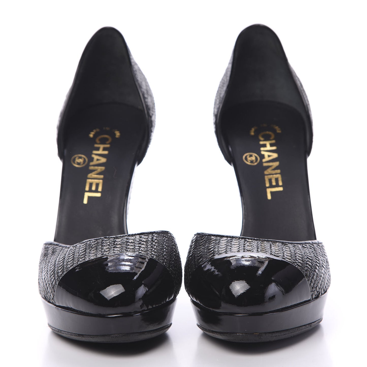 Patent Snakeskin Embossed Cap Toe d'Orsay Pumps 37 Black Multicolor