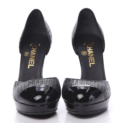 Chanel Patent Snakeskin Embossed Cap Toe d'Orsay Pumps 37 Black Multicolor 2 of 10