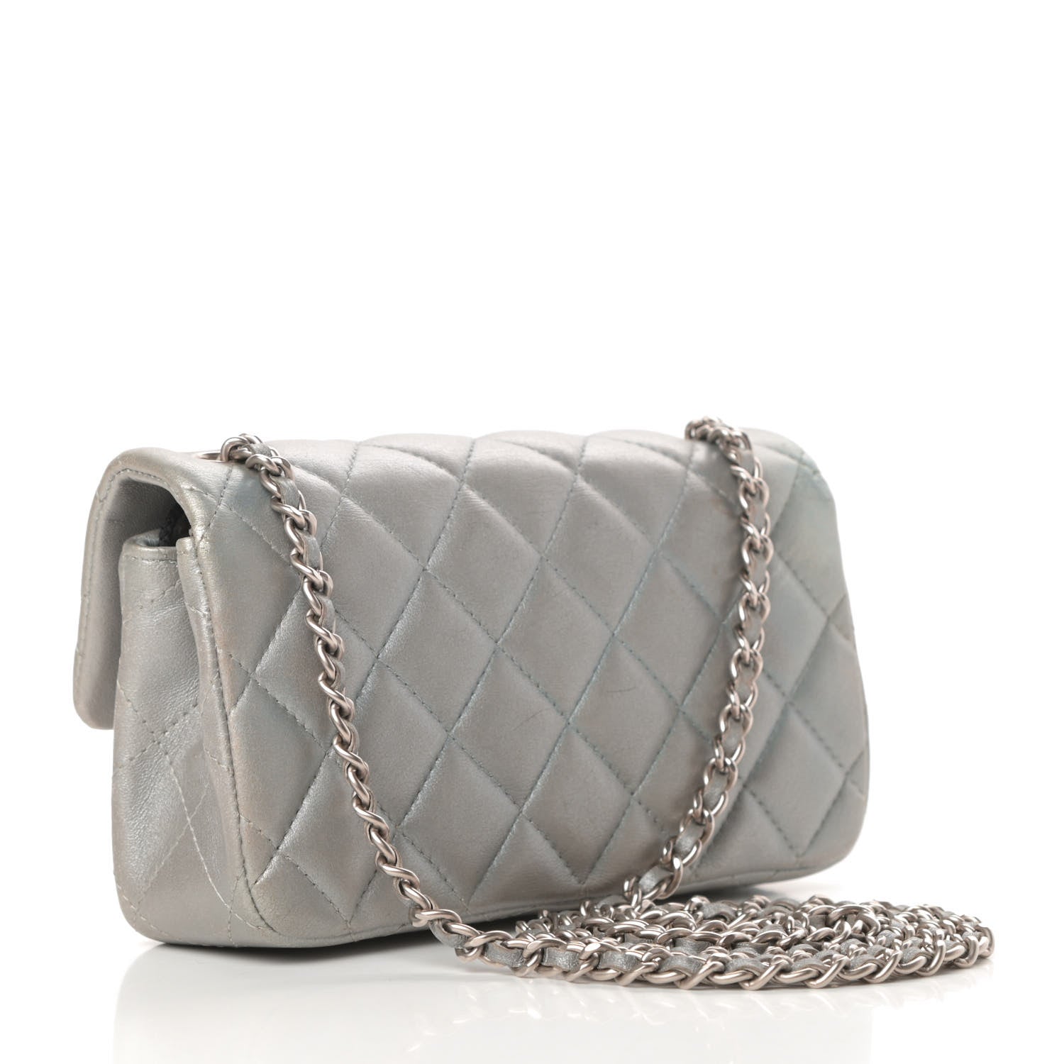 Chanel Metallic Lambskin Quilted Extra Mini Rectangular Flap Silver 3 of 14