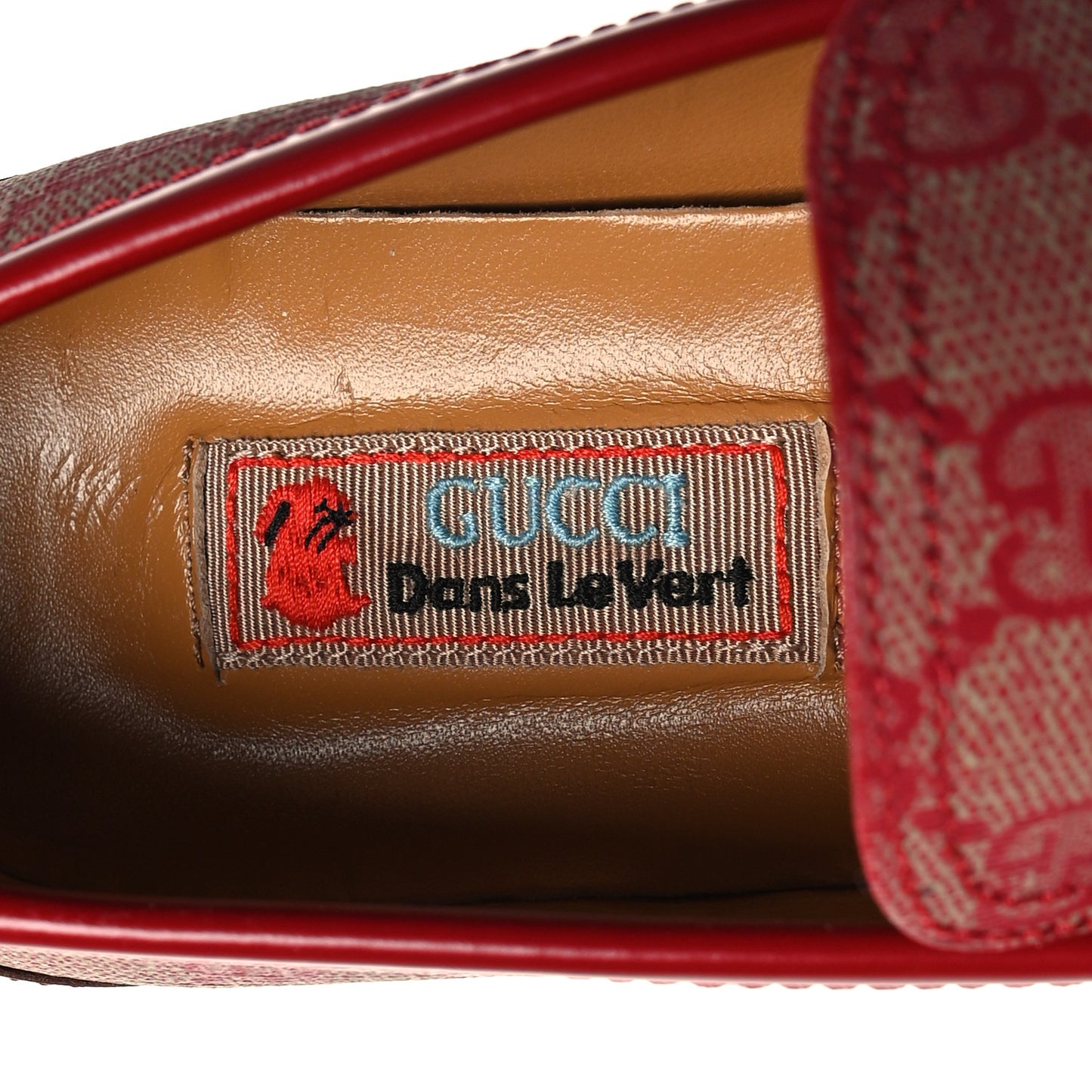 GG Supreme Monogram Cordovan Lux Womens Harald Horsebit 25mm Platform Loafers 37.5 Beige Hibiscus Red