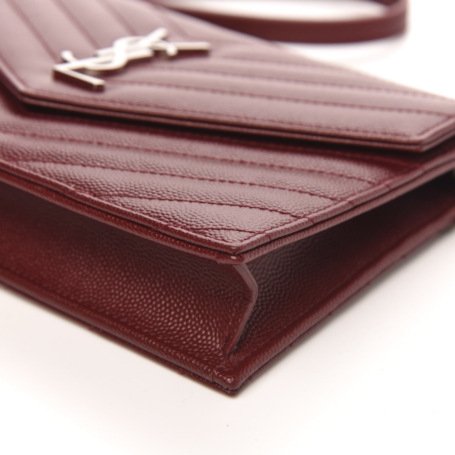 Saint Laurent Grain De Poudre Matelasse Chevron Monogram Envelope Chain Wallet Palissandre 8 of 8