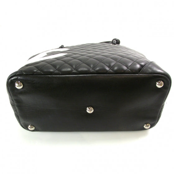 Calfskin Quilted Large Cambon Tote Black White