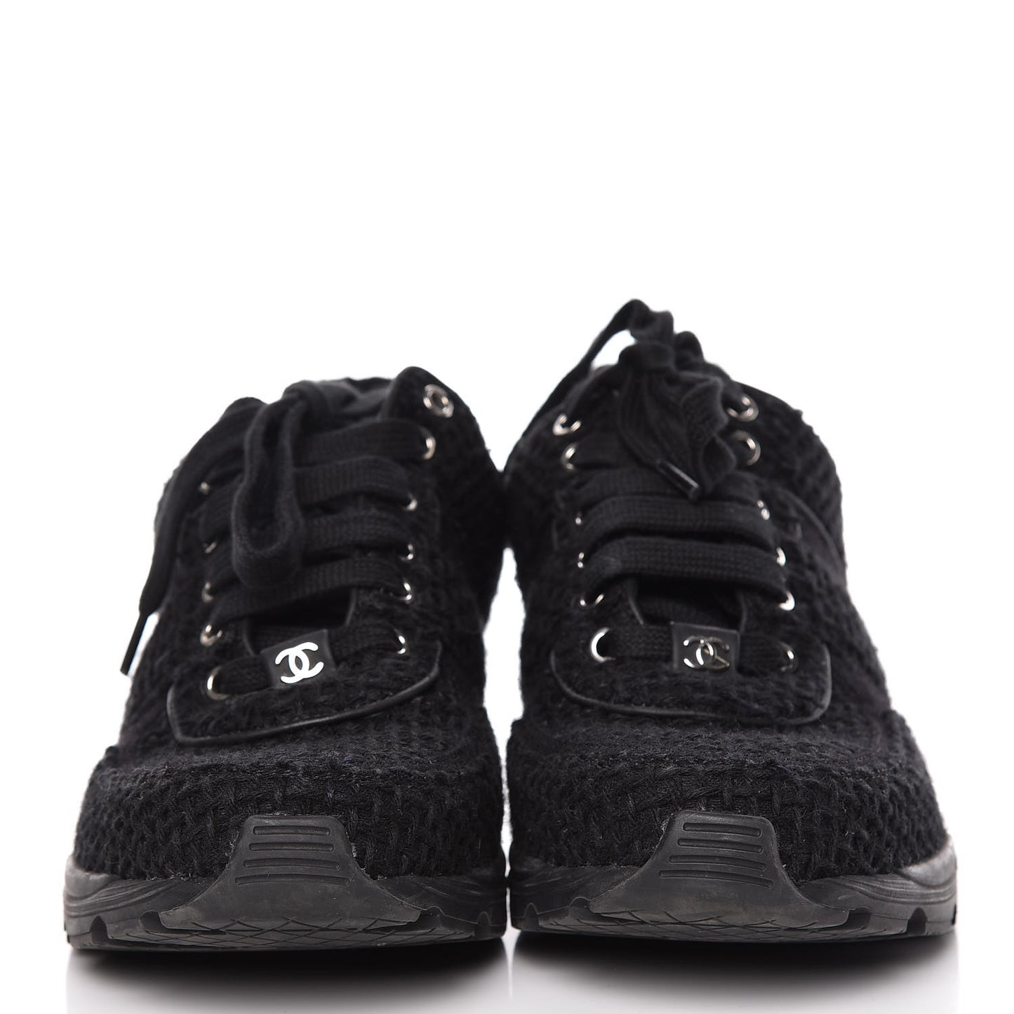 Tweed Calfskin Sneakers 40 Black White