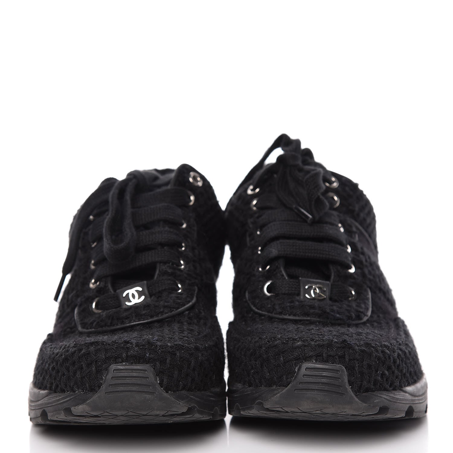 Chanel Tweed Calfskin Sneakers 40 Black White 2 of 14
